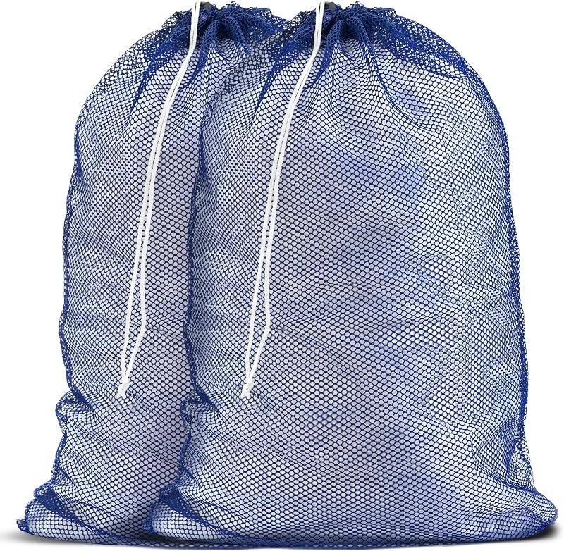 Bolsa de lavandería Mesh XL de 24 "x 36", paquete de 2, resistente, azul | Paquete de 2 bolsas de lavandería de malla XL 24x36, cordón seguro, resistente, lavable a máquina, para almacenamiento de viajes en dormitorios delicados, azul