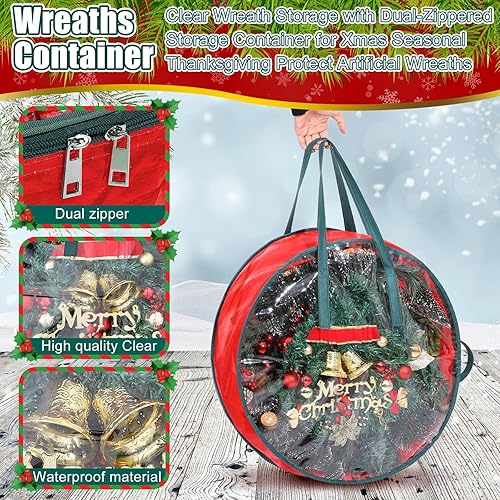 Miniatura 3 de Shappy Bolsa de almacenamiento de corona de Navidad, contenedores de almacenamiento de plástico para coronas, contenedor de coronas, decoración de