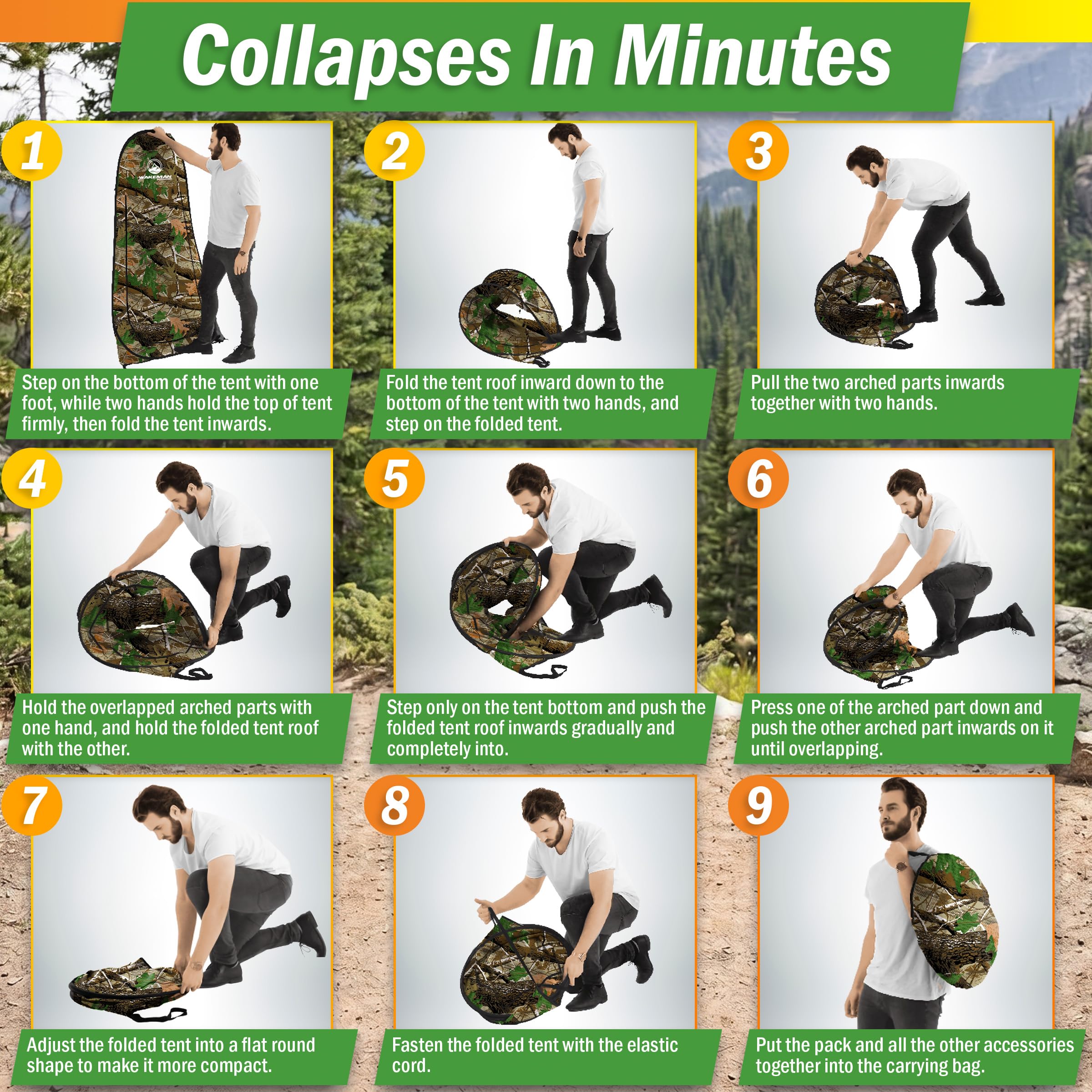 Wakeman Outdoors Pop-Up-Pod – Sichtschutz-Duschzelt, Ankleidezimmer oder tragbare Toilettenkabine mit Tragetasche für Camping, Strand oder Heckklappe (Camo)