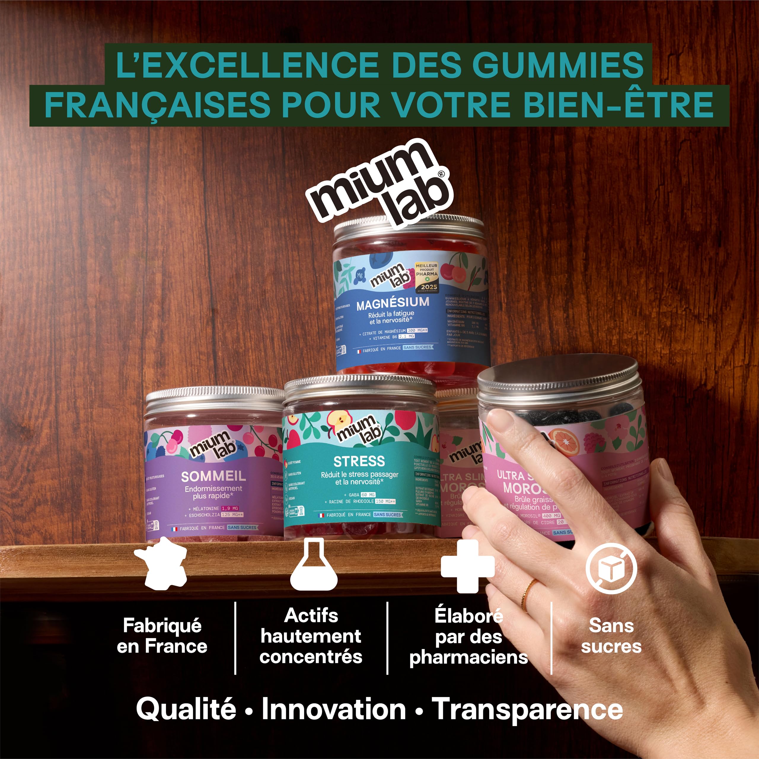 Mium Lab - Anti-Stress, Réduit la Fatigue Physique et Mentale - Équilibre nerveux - GABA + Plantes Adaptogènes (Aubépine & Rhodiola) + Vitamine B6 - Goût Pomme - Cure 21 jours - Fabriqué en France