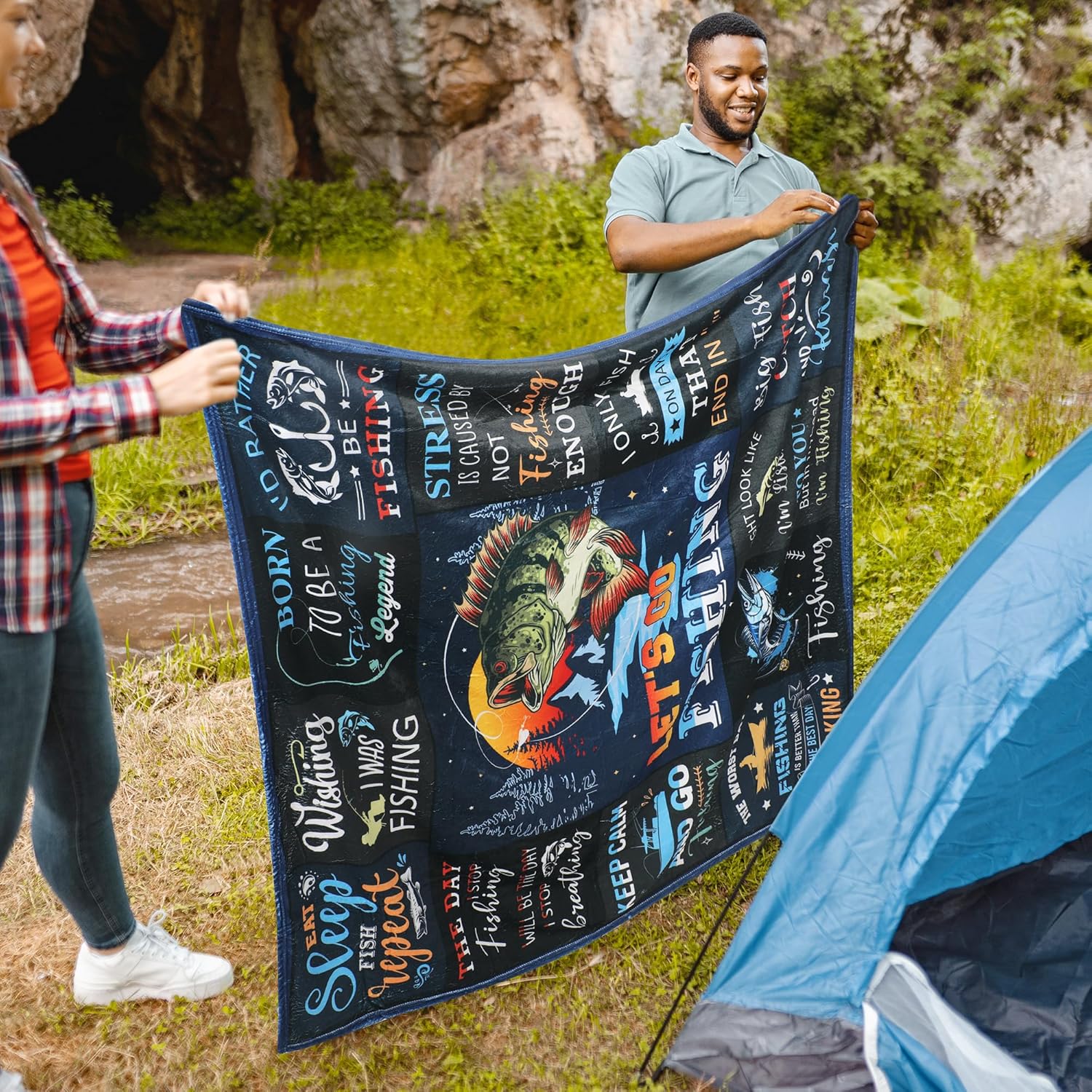 Fishing Throw Blanket Gifts for Men Boys Unique Fisherman Fishing Lovers Fly Fishing Gift Bass Fishing Stuff Dad/Grandpa 60"X50" - Image 3