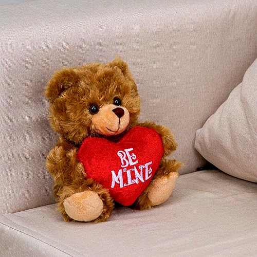 Miniatura 4 de Plushland Peluche de oso de corazón moca  Juguete de peluche para niños y adultos  Almohada de corazón bordada  Marrón-9 pulgadas (Be Mine 9