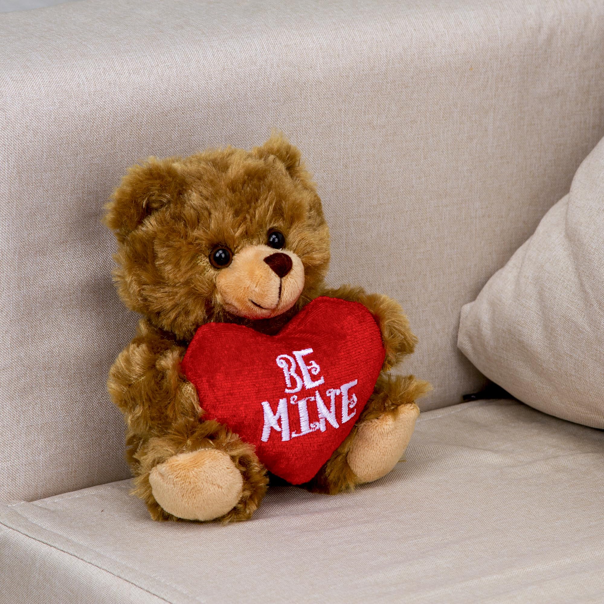 Amazon.com: Plushland Stuffed Mocha Heart Bear – Be Mine- Plush