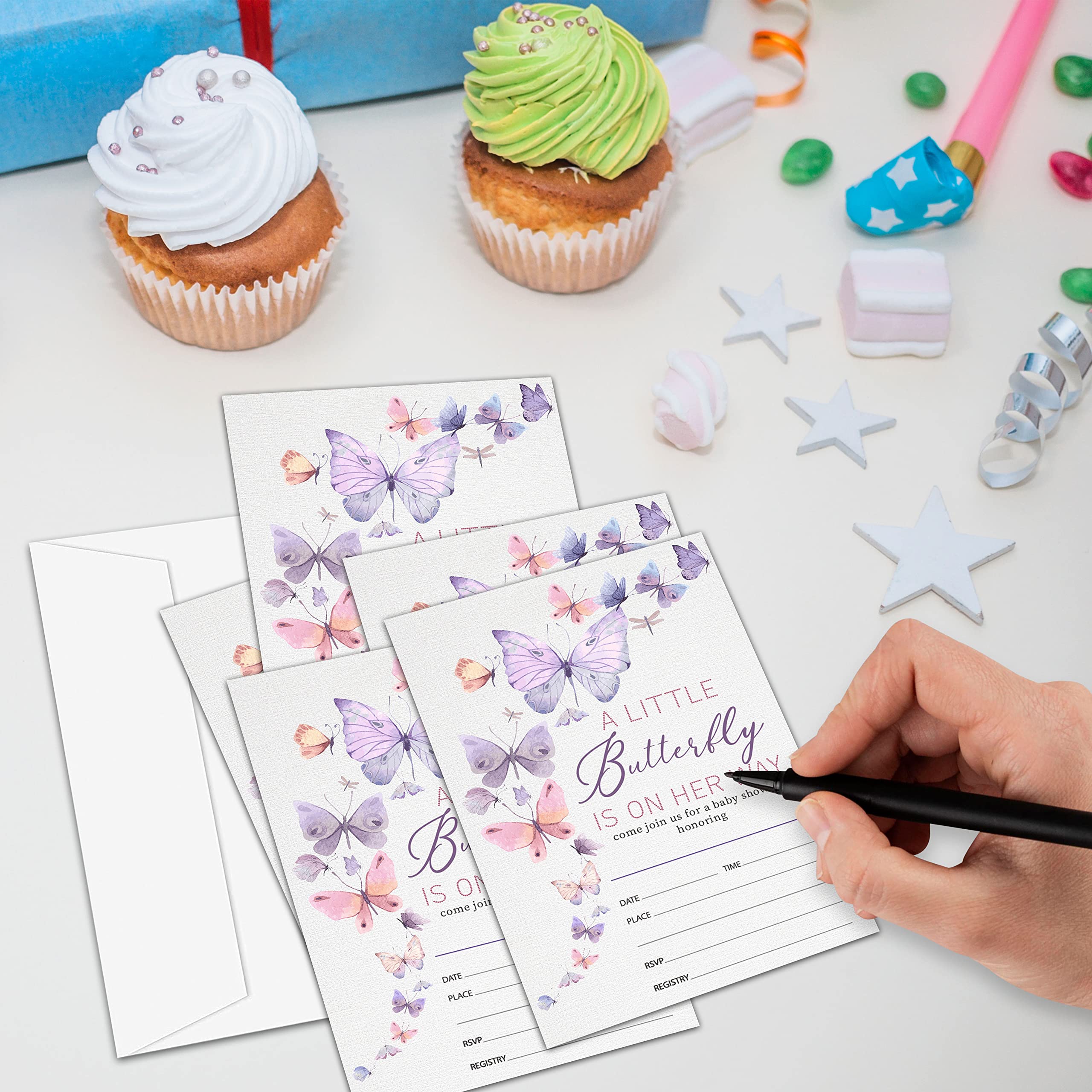 Baby Shower Kit With Diaper Raffle TIOFUNO Baby Shower Invitation Set - 25  Purple Butterfly Invites With Envelopes \u0026 Accessory Cards Baby Shower  Decoration Kit, image size:2560x2560
