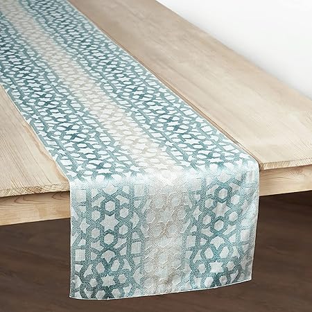 VLiving Sage Moroccan Pattern All Over Embroidery Table Runner / Table mat, Linen Blend Fabric, 13X24 inch