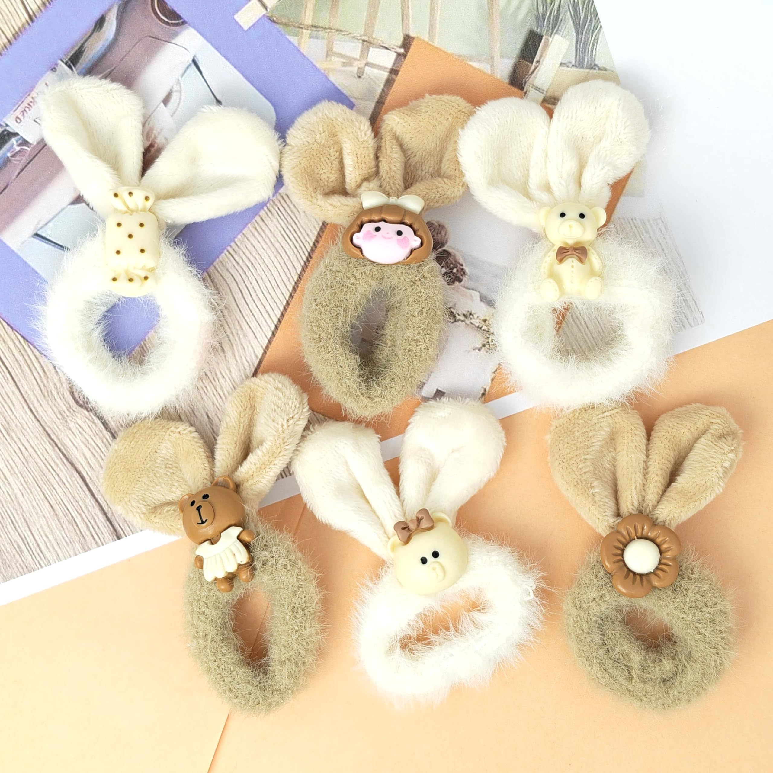 Beautiful Candy Color Children’s Hair Rope Cute Cartoon Teddy Bear Simple Rubber band for Girls Baby 6Pcs/Set Korean Rabbit Braided Plush Ring Ropes Causal & Party Hair band Elastic Fluffy Fur Ponytail Maker Hair Accessories for Women & Girls-image-21