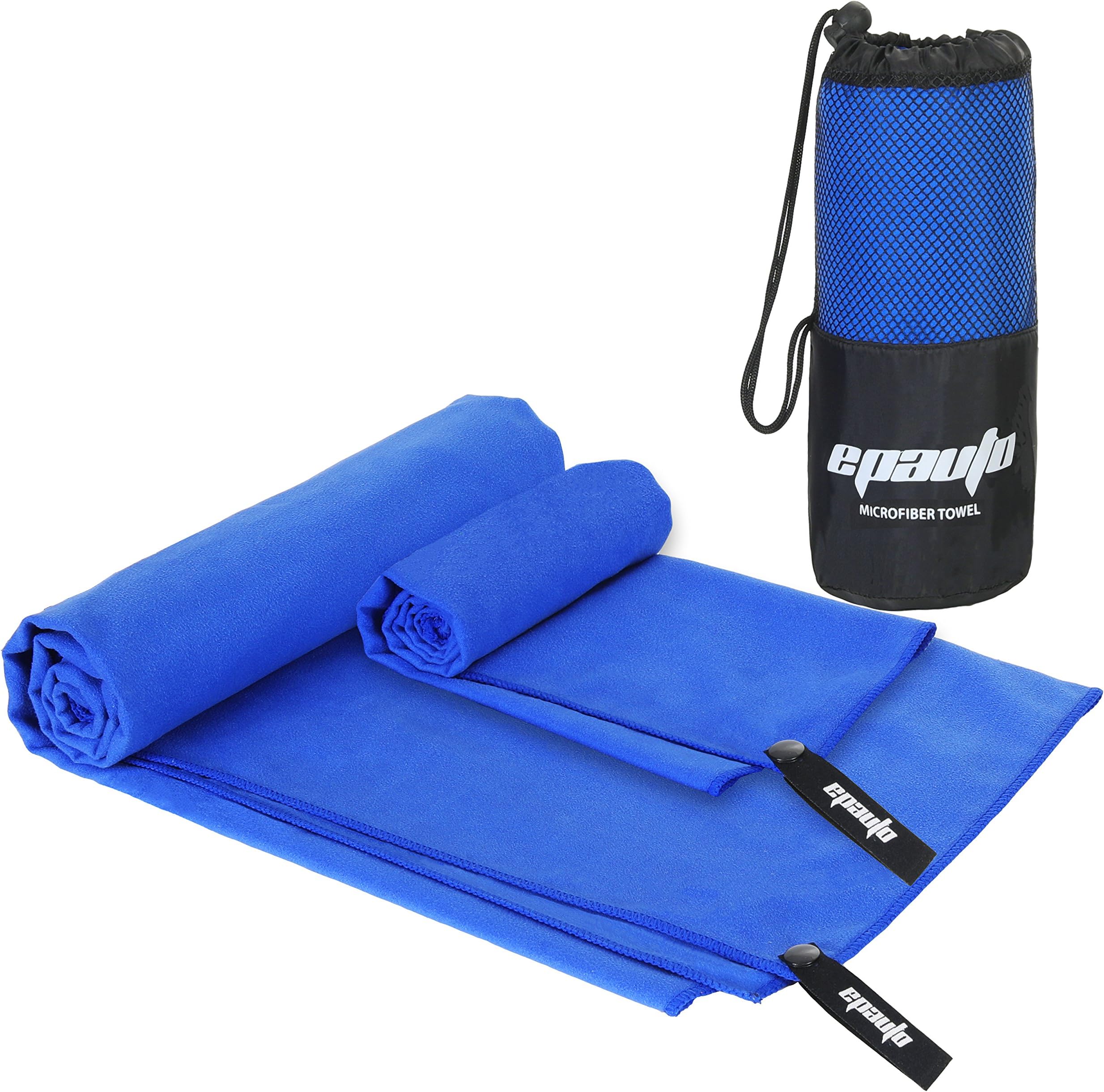 EPAuto 2-Pack Microfiber Quick Dry Towel Set - Lightweight, Super Absorbent & Compact Travel Towels (60"x30" & 24"x15") for Gym, Camping, Beach, Yoga & Backpacking, Blue