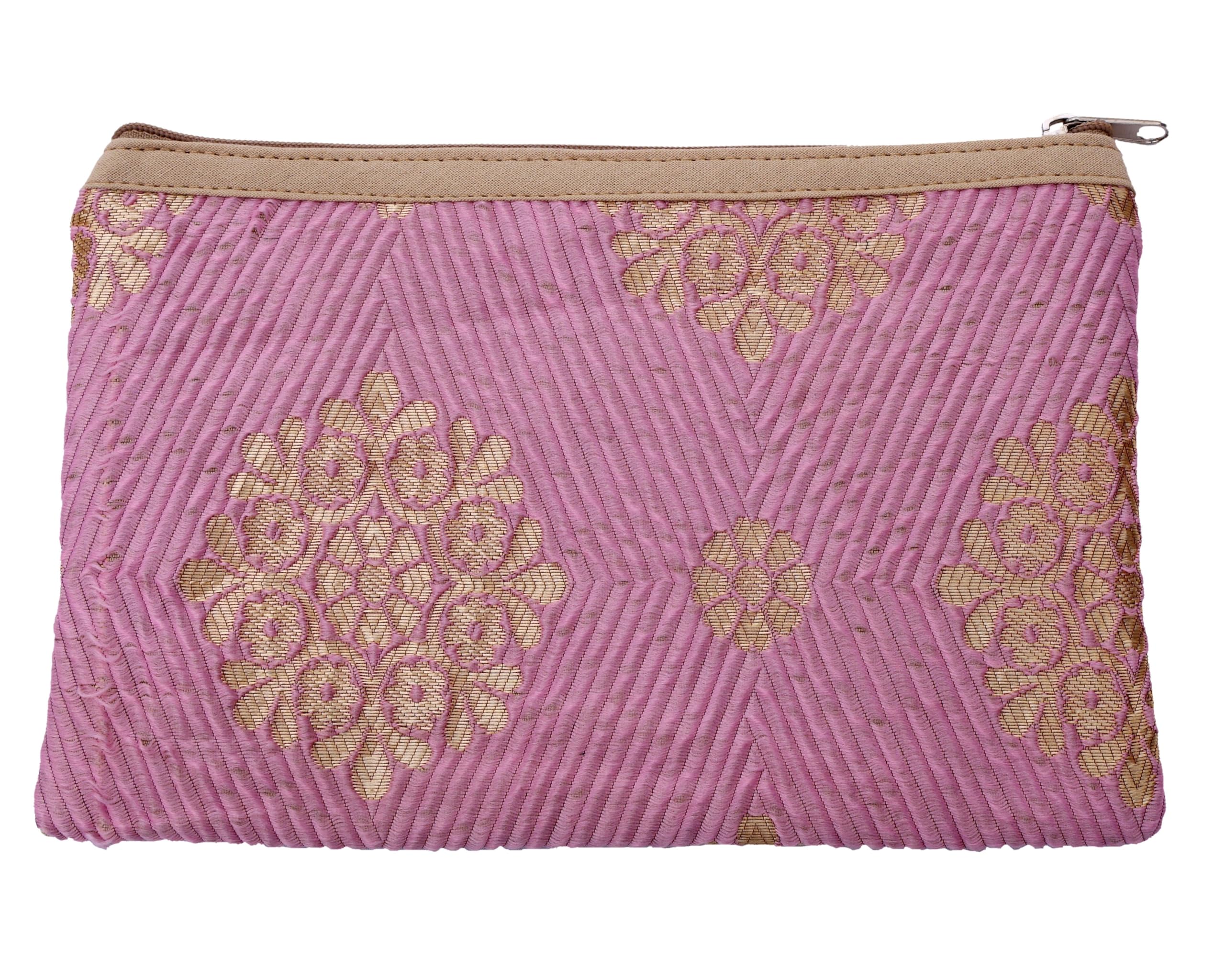 Fancy Fabric Hand Purse with Zip | Wallet for Ladies | Ethnic Wallet Purse for Women | Return Gift for Ladies | Wedding Festivals Gift for Women | 5 W x 8.5 L inches (Pink)-image-30