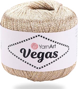 YarnArt Vegas Metallic Yarn 60% Viscose, 40% Metallic Sparkling Yarn for Crochet, Knitting, Summer Garments, Shawls, Dresses, Lace Projects, 50g/150m Flat Thread 42