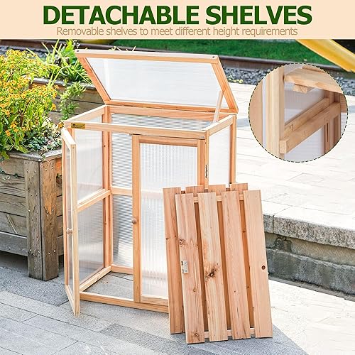 Miniatura 2 de BIGTREE Casa verde de madera, mini invernadero para interiores y exteriores, con marco frío, portátil, plantas elevadas, puerta de apertura
