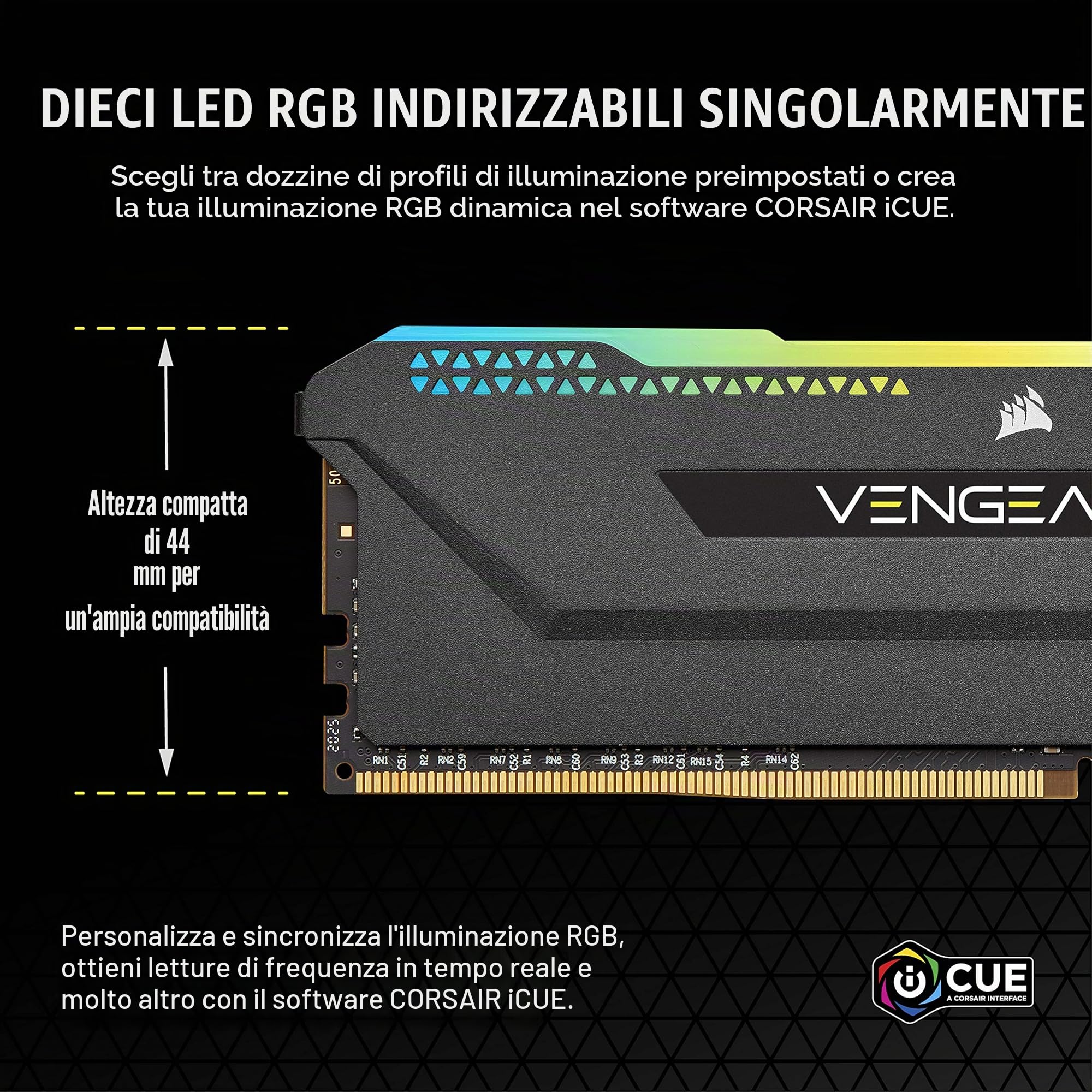 CORSAIR VENGEANCE RGB PRO SL 32GB (2x16GB) DDR4 Fino a 3200MHz (PC4-25600) CL16 1.35V Ottimizzato per AMD Ryzen - Nero