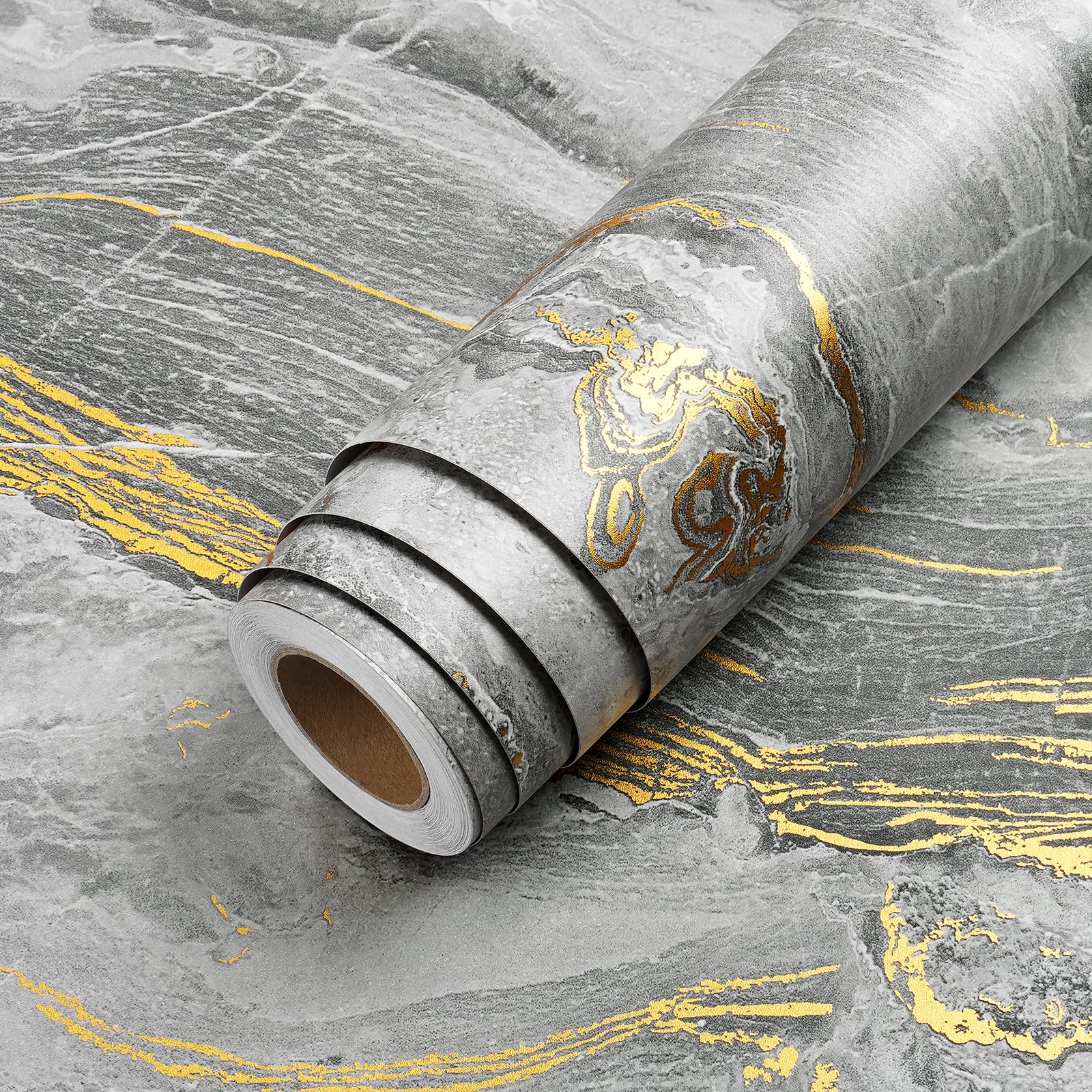 Papier peint marbre gris doré pour relooker un bureau ou un plan de travail de cuisine