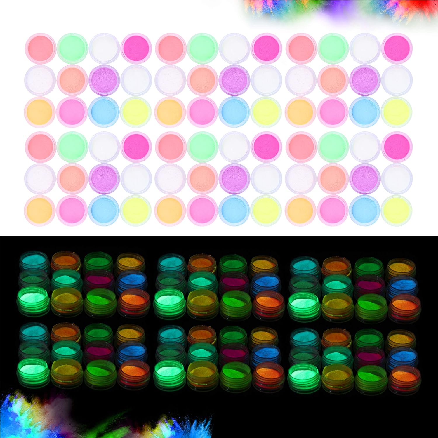 Glow in the Dark Powder – 72 PACK Bulk Party Supplies Favors and Decorations Works Great in addition with Sticks, Necklaces, Glasses, Luminous Pigment Powder Fluorescent UV Neon Dye Dust Glo for Slime