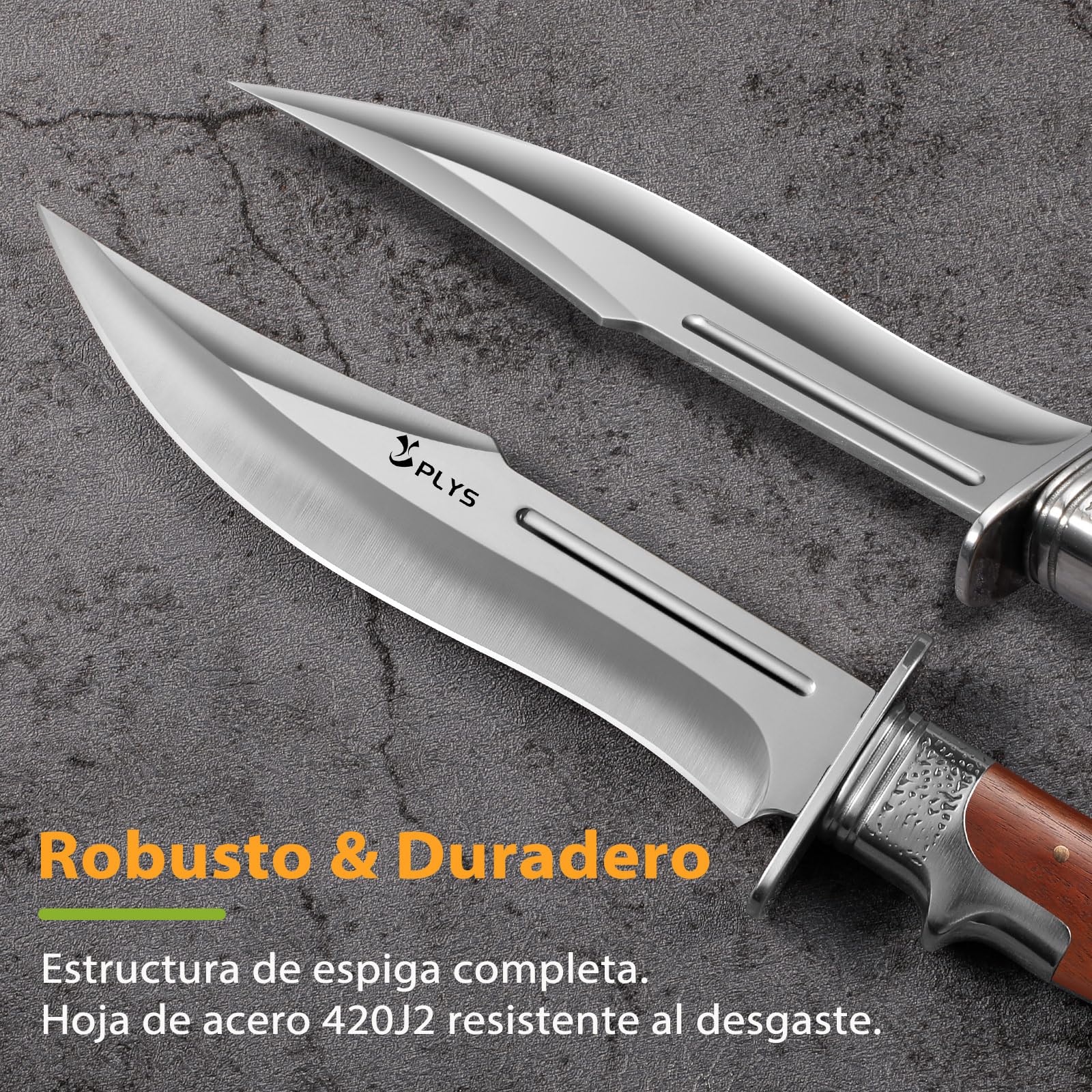 Plys Cuchillo Supervivencia Bushcraft Cuchillos Caza: 17cm Cuchillos de Monte con Funda Mango de Madera