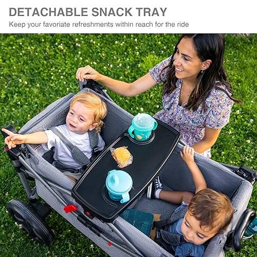 Miniatura 3 de EVER ADVANCED Carros plegables para dos niños y carga, cochecito plegable con barra de mango ajustable, toldo extraíble con arnés de 5 puntos, gris