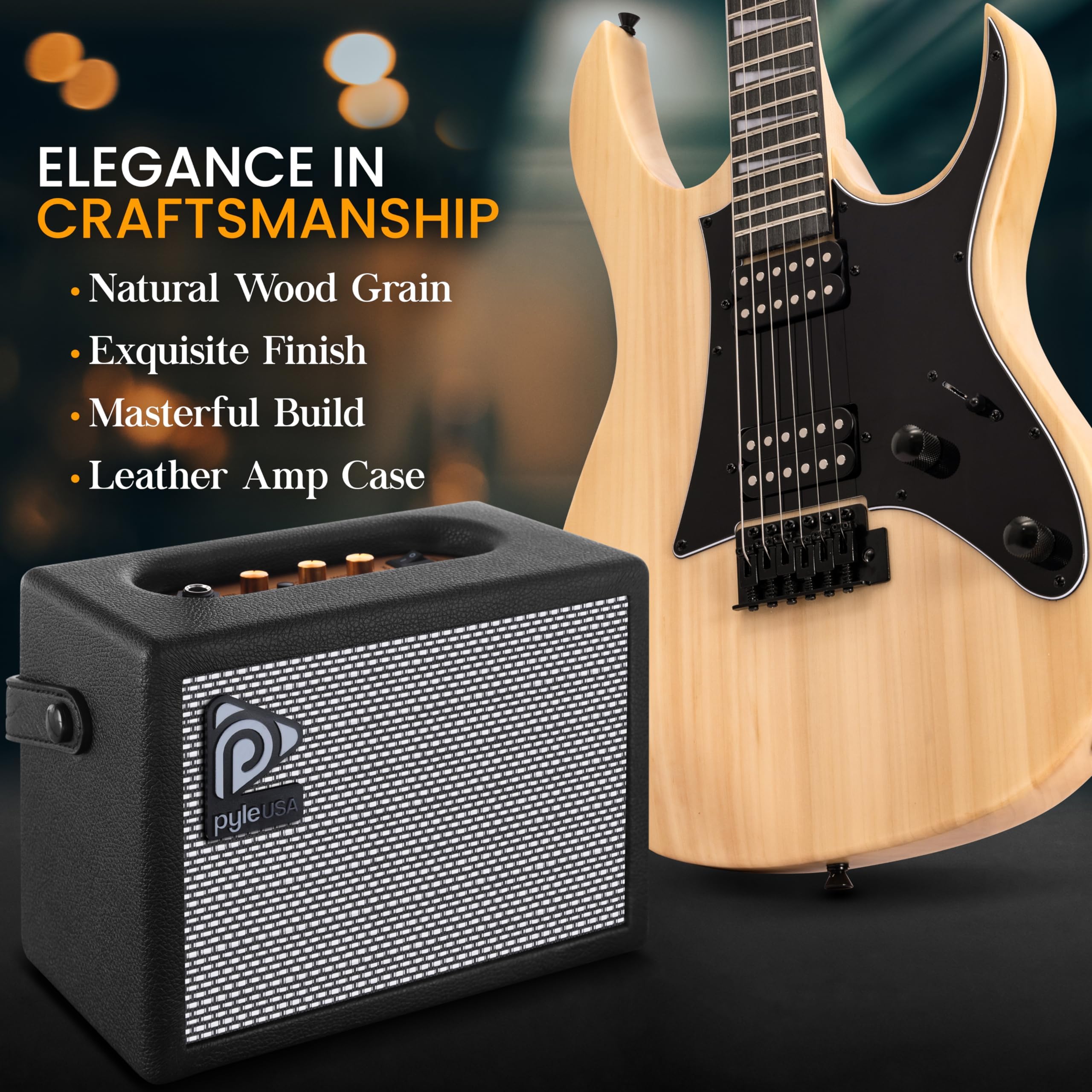 Pyle Prog Rock EG Series - Chitarra elettrica con kit amplificatore, 39 pollici, full size con due pickup Humbucker, manico basso profilo e corpo in paulonia massiccio, kit di accessori premium