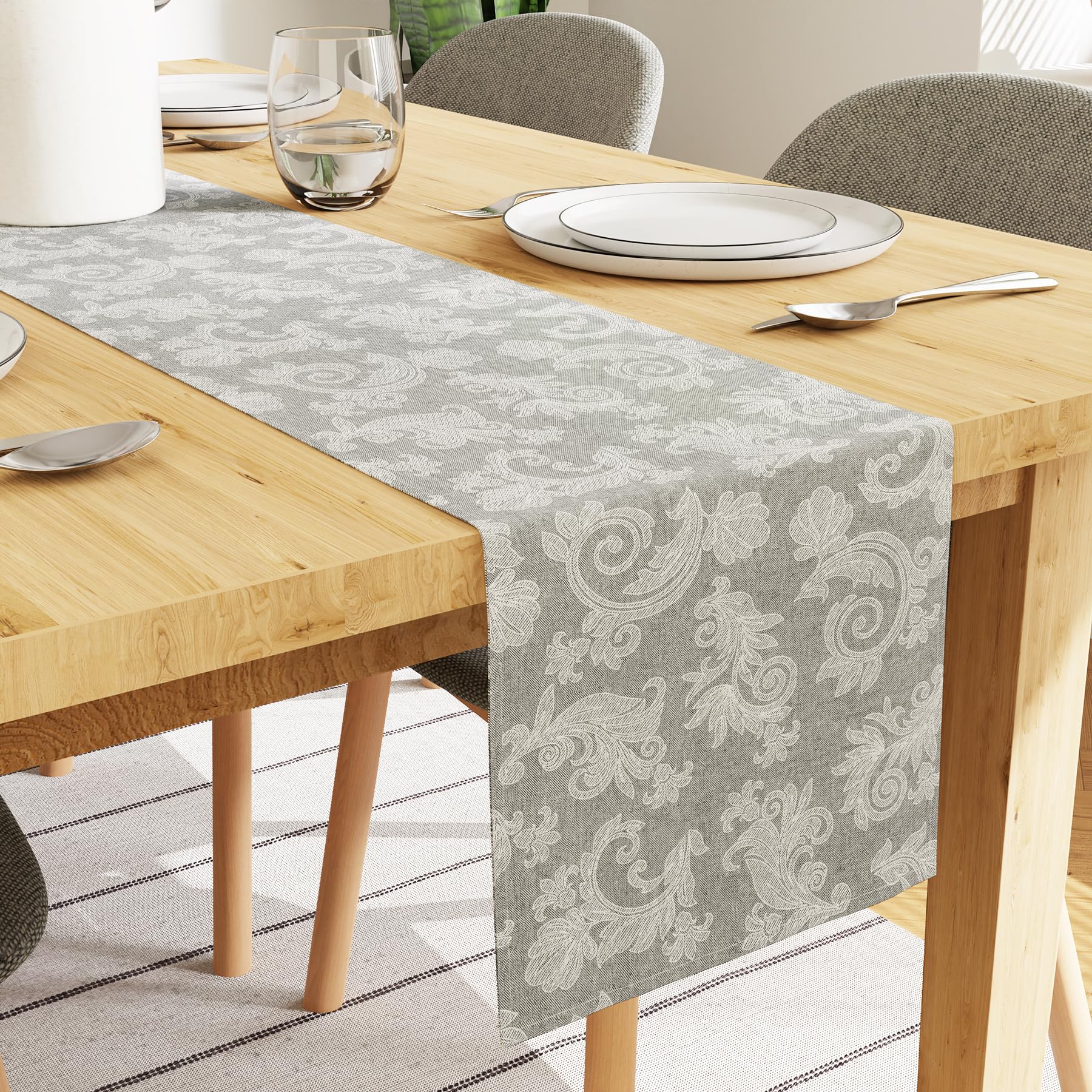 Encasa XO Dining Table Runner for 8 to 10 seater I Size 32x304 cm, Grey