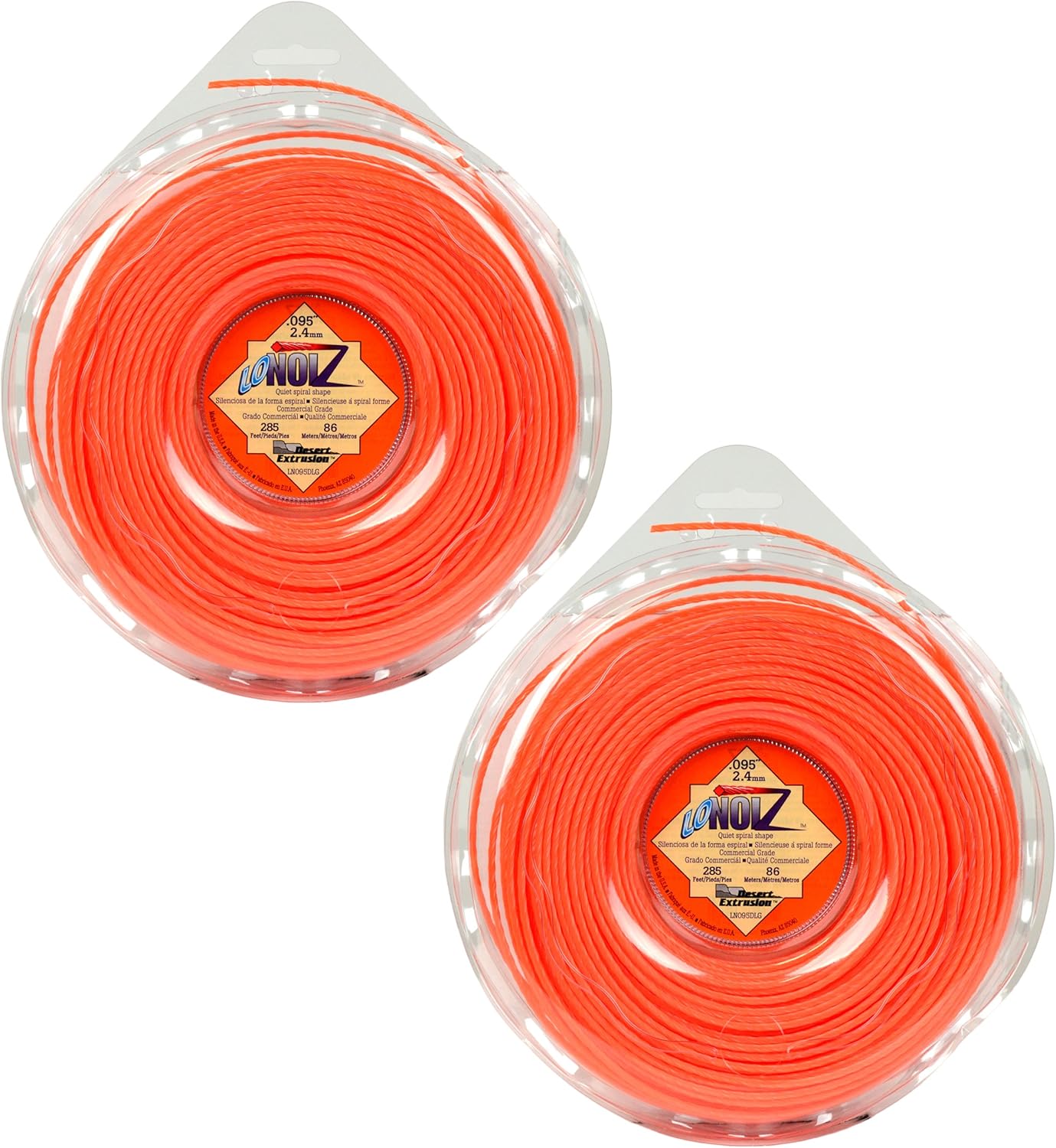 Desert Extrusion LoNoiz .095-Inch Trimmer Line 285-Foot Orange Low Noise Heavy Duty Cutting String (2-Pack) - Made in USA