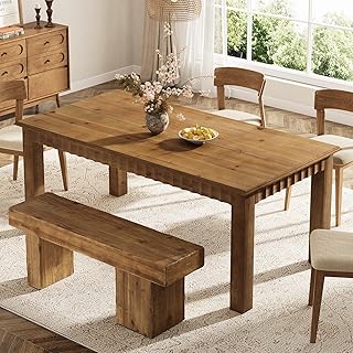 63-Inch Solid Wood Dining Table for 6, Farmhouse Kitchen Table with Heavy Duty Legs, Rectangular Wood Dinner Table for Dining Room, Living Room, Dark Brown