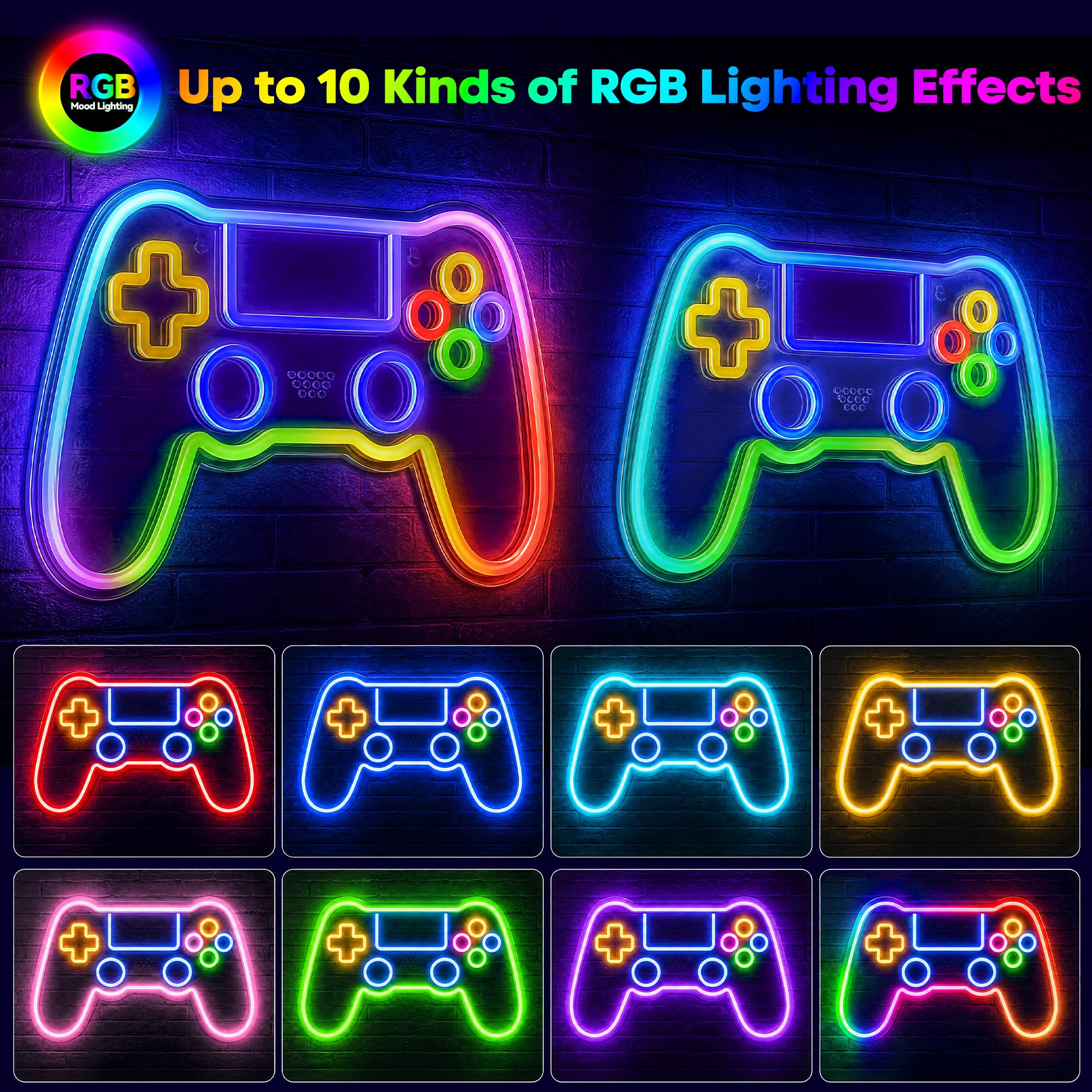 Insegna Neon Gamepad Personalizzata per Gaming, Lampada LED RGB con Telecomando, 10 Modalità di Luce, Decorazione da Parete per Stanza Gamer, Accessori Gaming Luce Neon Controller