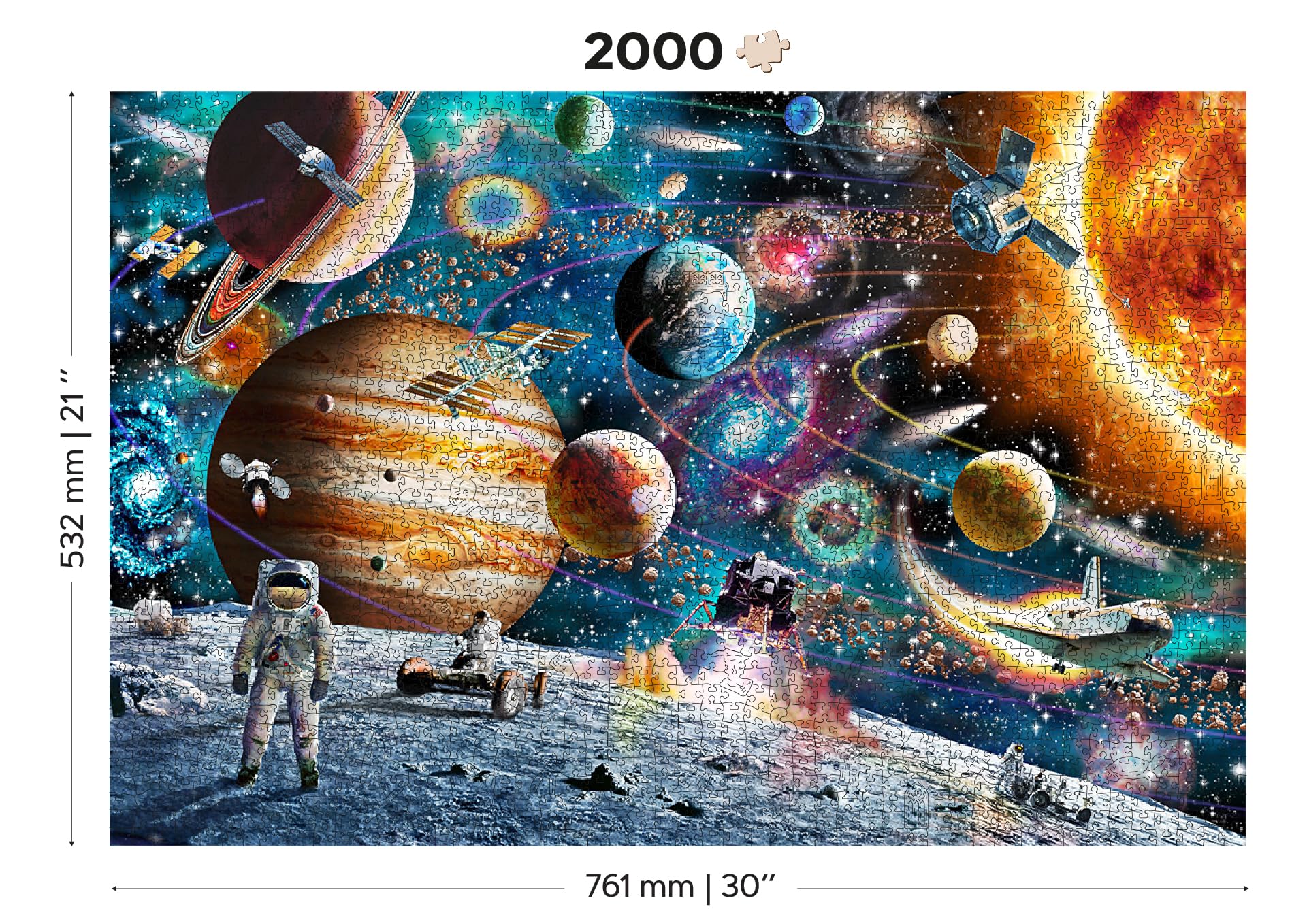 Wooden.City Puzzle en bois de 2000 pièces - Odyssée de l'espace - Unique et insolite avec des pièces formées Puzzle mosaïque défi pour enfants et adultes Cadeau d'anniversaire incroyable 801 x 532 mm