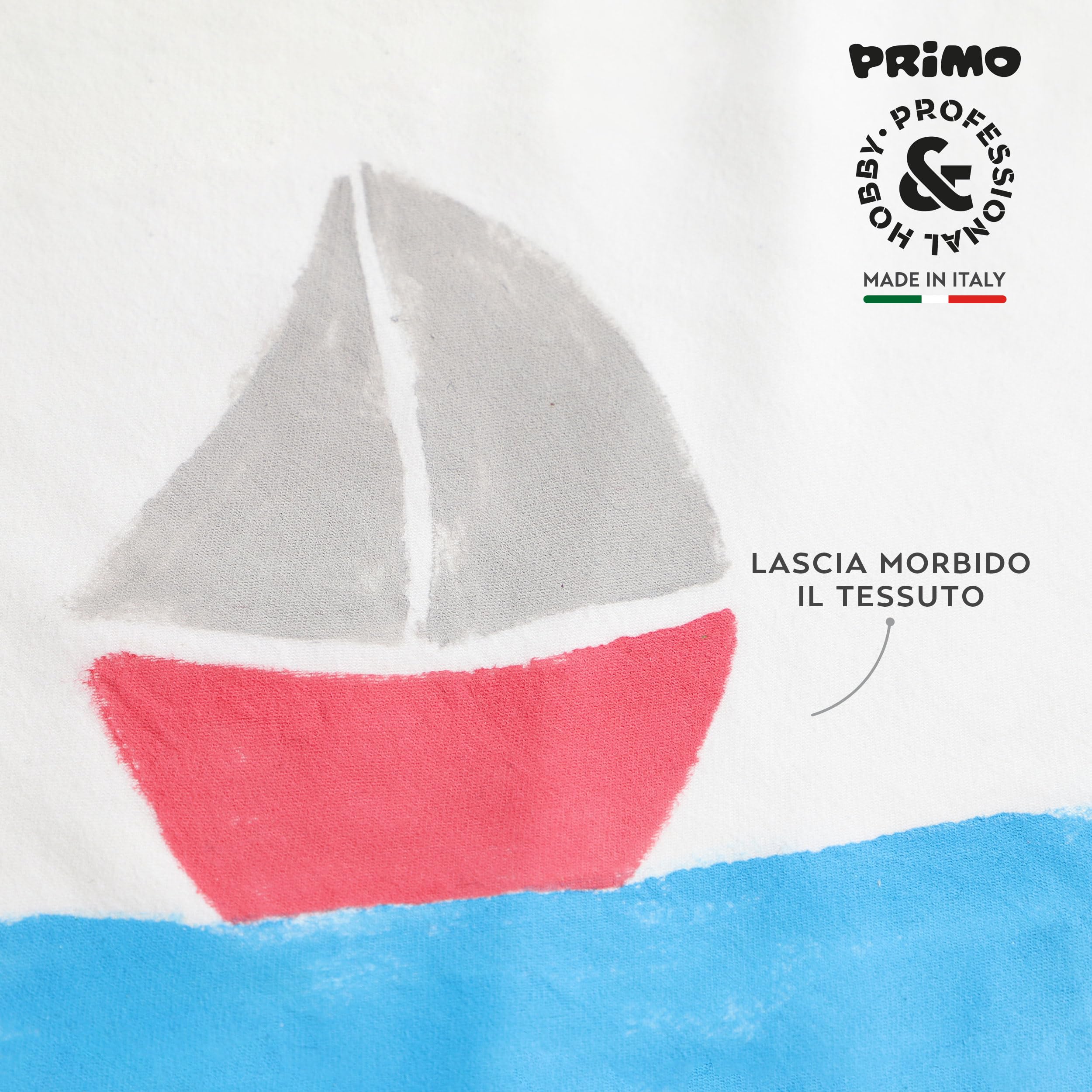 PRIMO Hobby & Professional - Colori Acrilici per Dipingere 6 Colori per Artisti +14 Anni 125ml Colori per Tessuti Permanenti Coprenti Vernice Acrilica Cartoleria Lavoretti Creativi Pittura per Tessuti