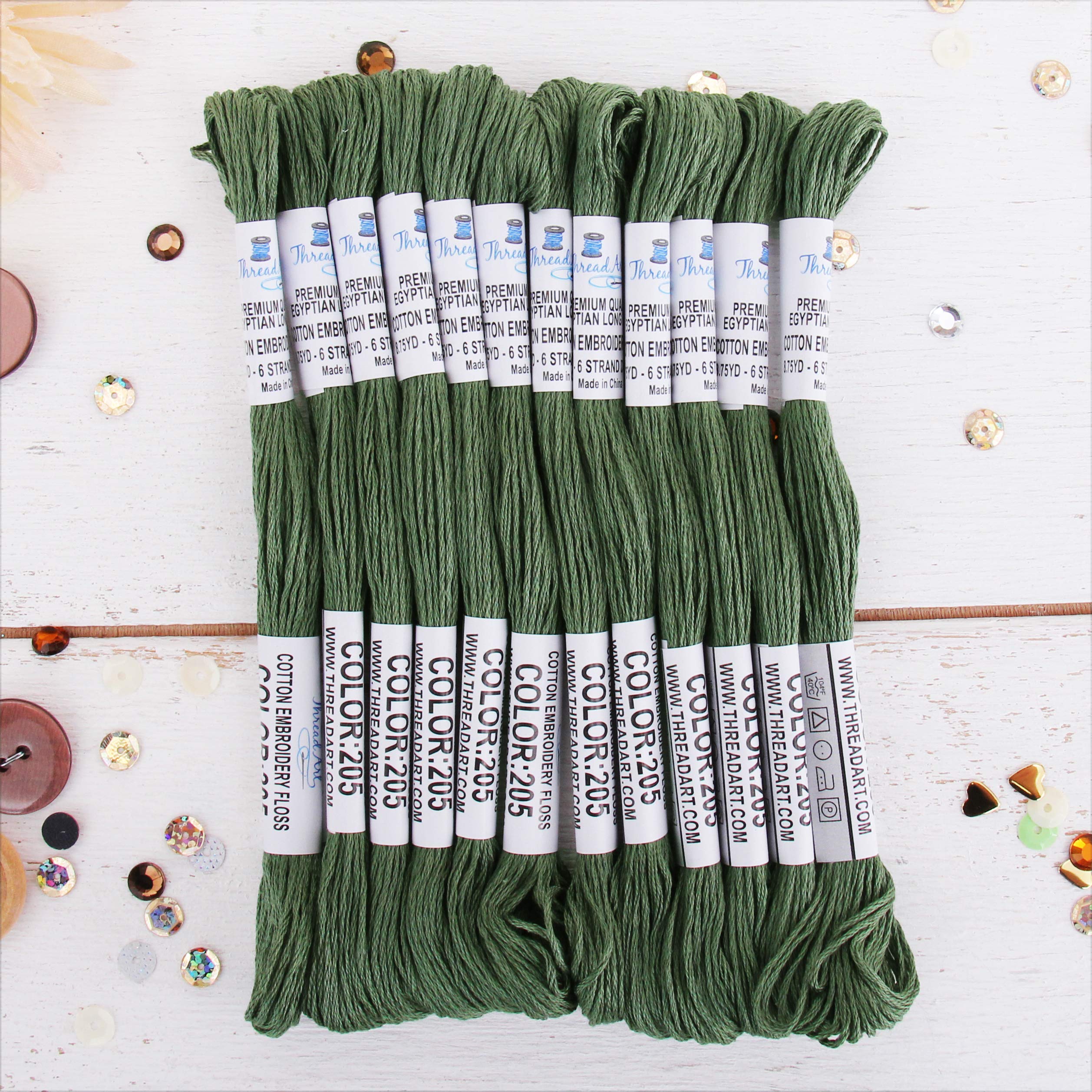 12 Skeins ThreadArt Cotton Embroidery Floss, Fern Green