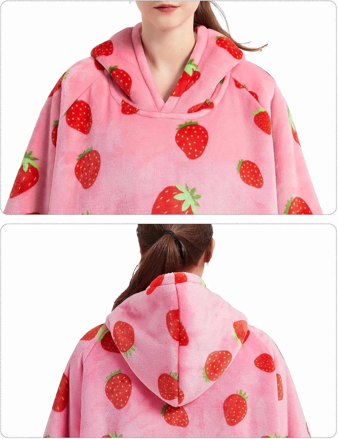 KFUBUO Wearable Blanket Hoodie for Adult Long Sherpa Strawberry Patterns Oversized Sweatshirt Blanket with Pockets Birthday Gifts for Women - Image 6