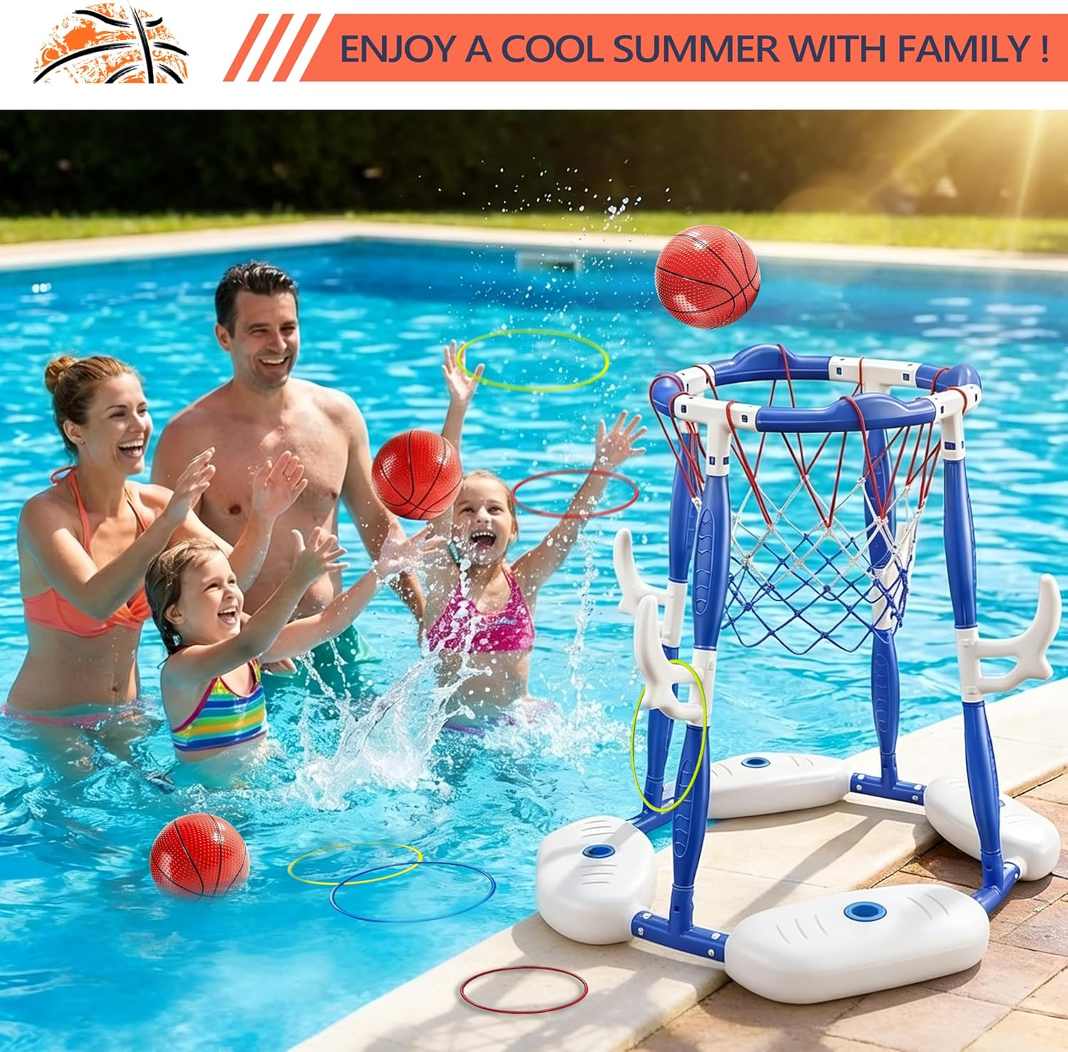 2 in 1 Pool Basketball Hoop, Pool Toys Swimming Pool Games for Kids Adults Family Party Birthday Games Toys