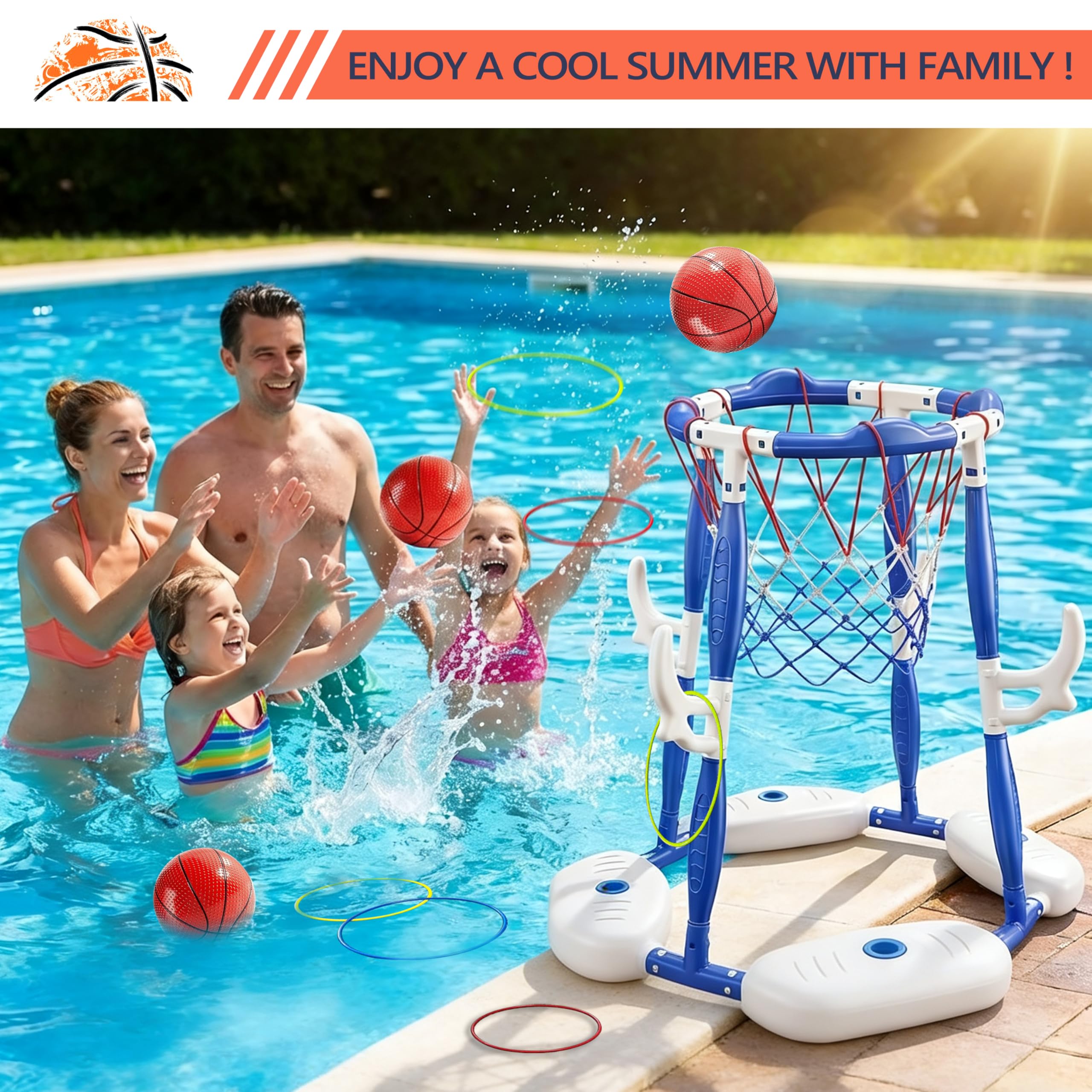 Pool Basketballkorb Set 2-in-1 Ringwurfspiel für Kinder Erwachsene Outdoor Indoor Wasserballspiel