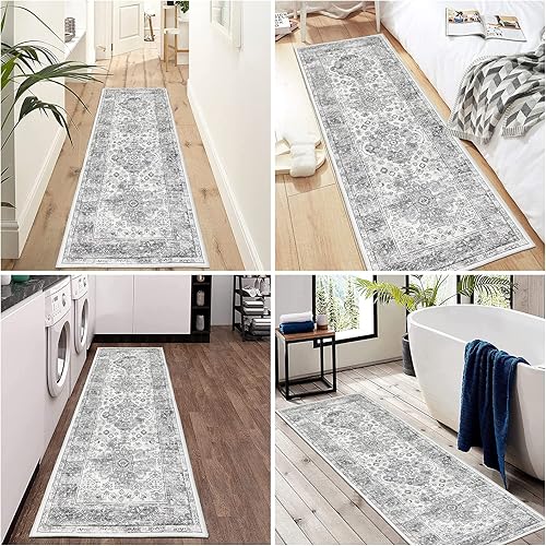 Miniatura 6 de Pauwer Alfombra de pasillo de 2 x 6 pies, alfombra bohemia lavable con parte trasera de goma, alfombra oriental antideslizante para pasillos,