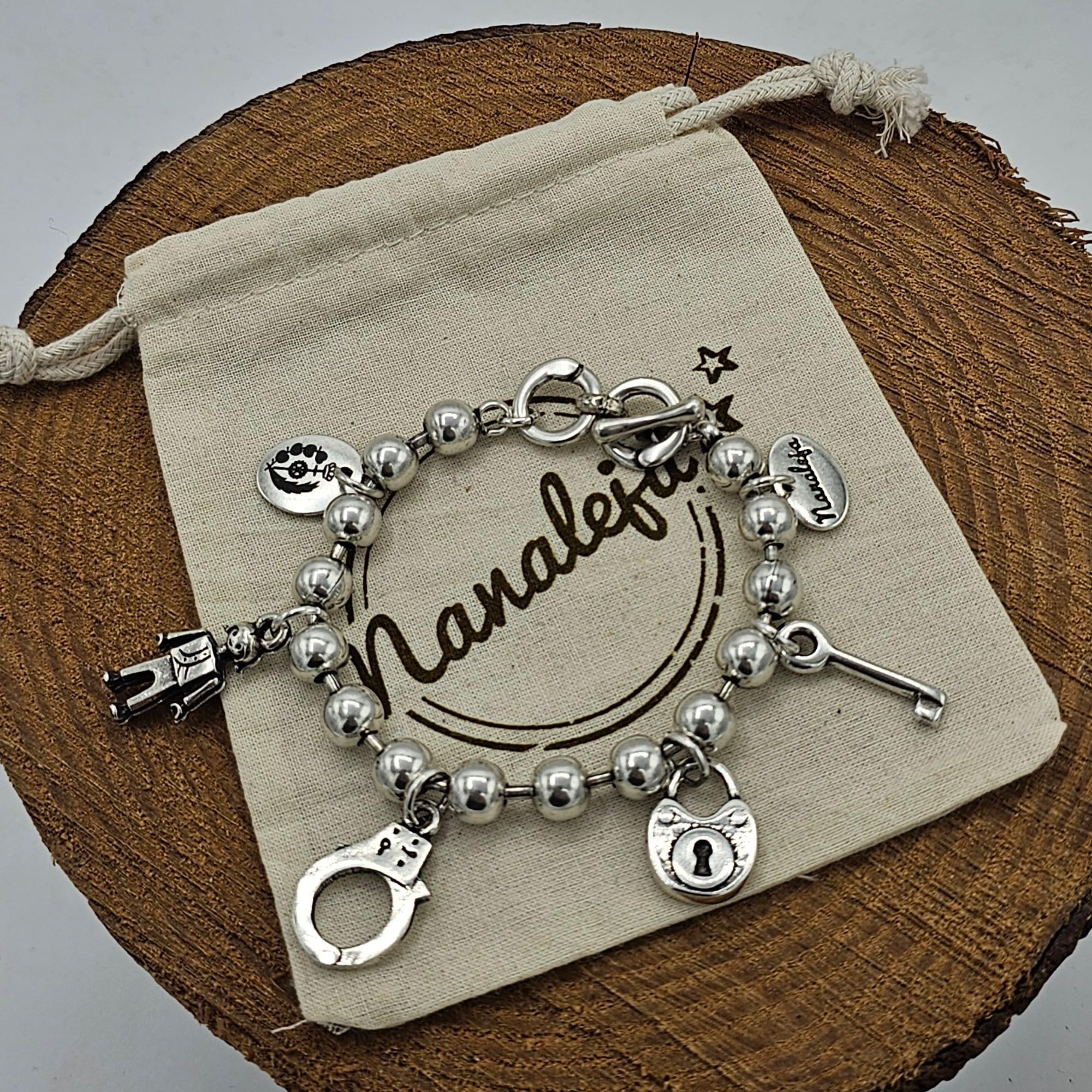 Pulsera Funcionaria de Prisiones Hecha a Mano con Cadena de Bolas Bañada en Plata - pulsera personalizada - pulsera mujer