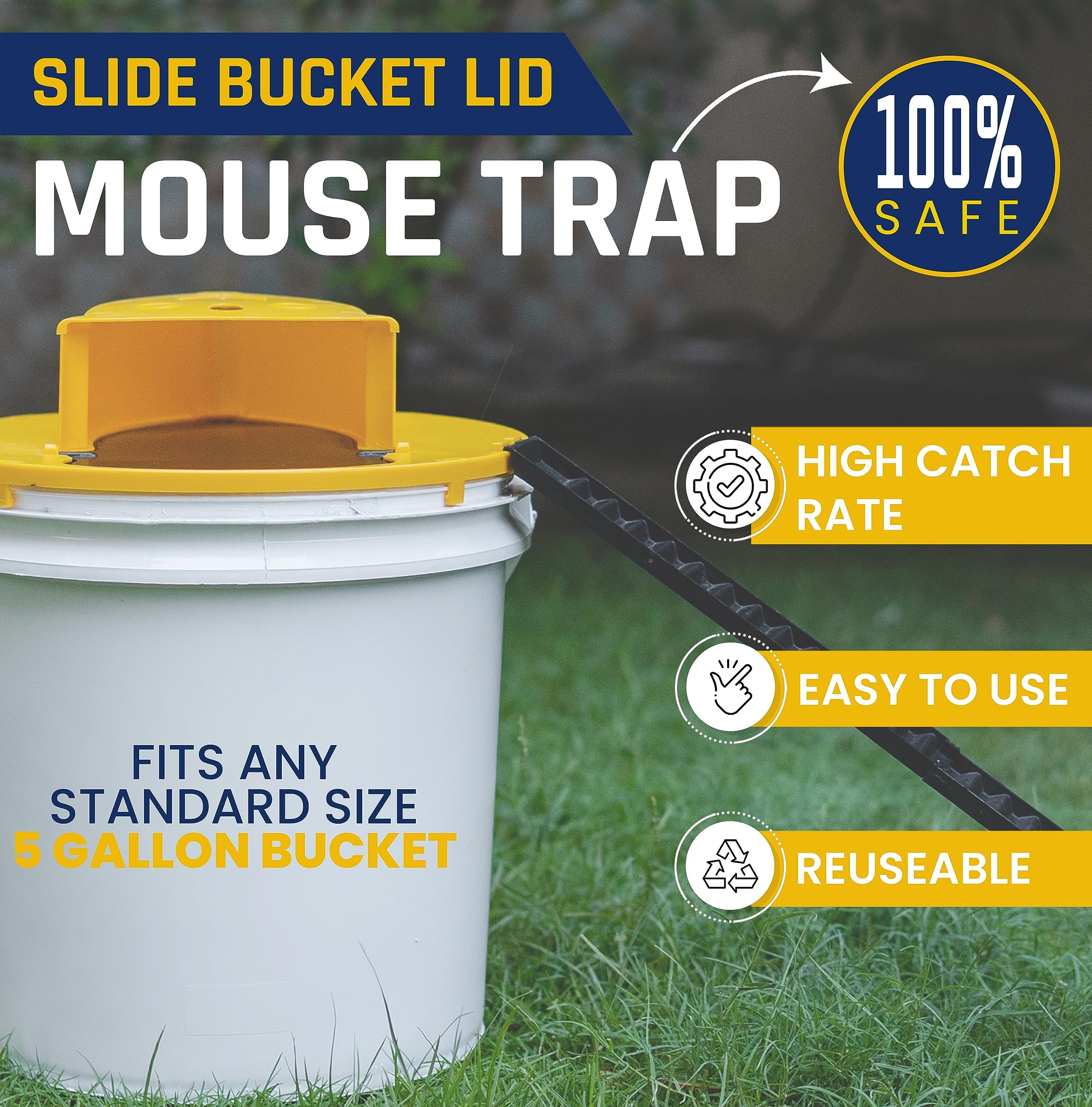 Trappole per Topi Vivi con Coperchio Giallo, Compatibile con Secchio da 5 Gallon, Pieghevole con Inclinazione e Reset Automatico