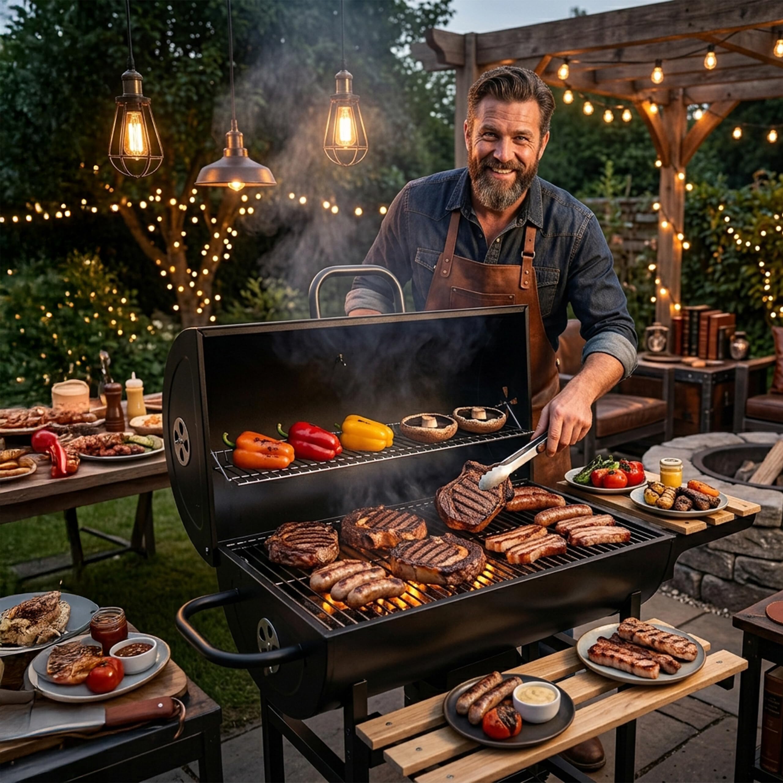 Barbecue a Carbone Relaxdays con Coperchio e termometro, 95x114,5x69 cm, Acciaio Verniciato a Polvere, Carrello