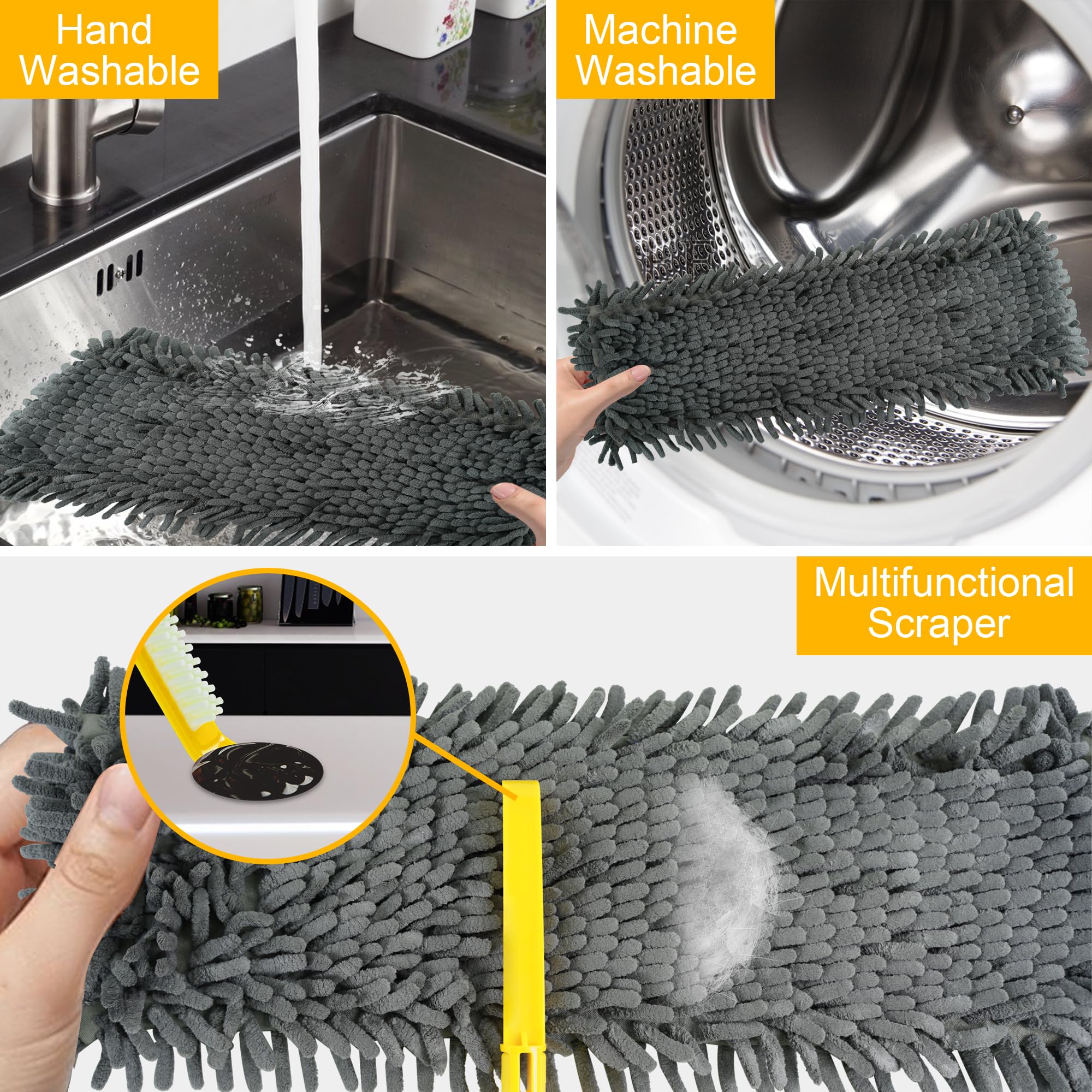 NEWE Mocio Lavapavimenti con Design Unico Pieghevole a 90°, Manico Lungo 132 cm Mocho Pavimento con 2 Tovaglioli in Microfibra e 2 in Ciniglia per la Pulizia di Parquet, Scale, Vinile e Piastrelle