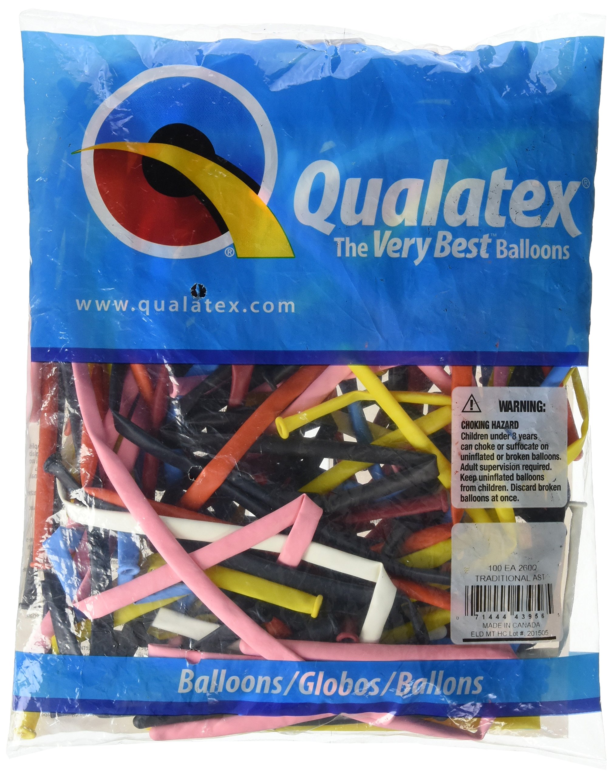 Qualatex43956 260QTRADNL AST 100CT Modelling or Twisting Balloons