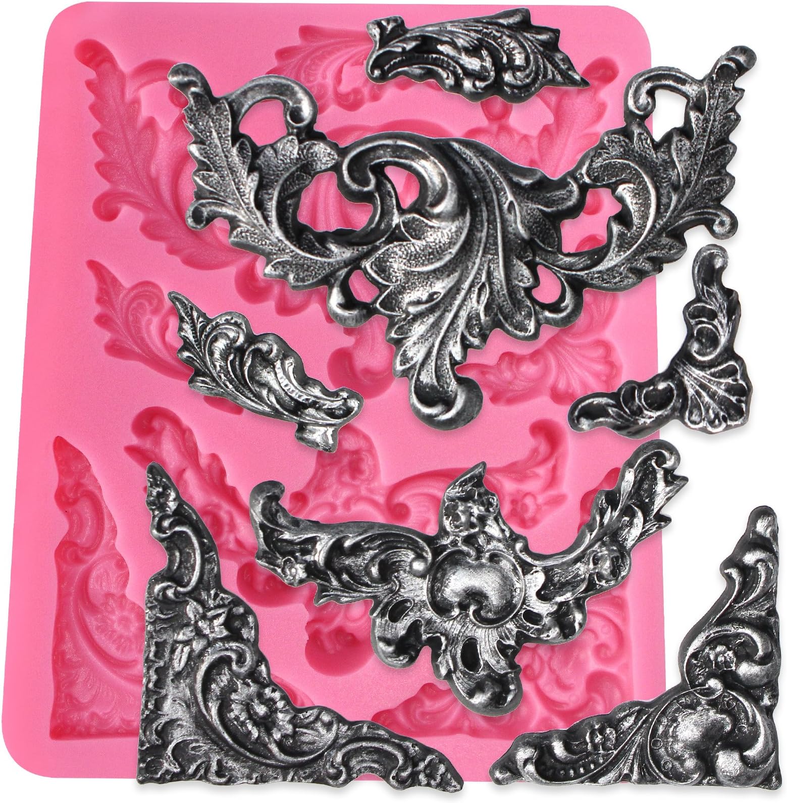Funshowcase Flourish Scroll Lace Fondant Silicone Mold for Cake decoration, Polymer Clay Crafting Projects