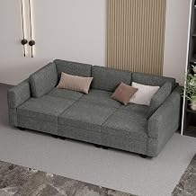 Nalupatio Modular Sectional Sofa Couch with Storage, Convertible 6 Seat Sofa Bed with Chaise, Reversible Linen Fabric Upholstered Sofa Bed with Supportive & Sponge for Living Room,Dark Grey