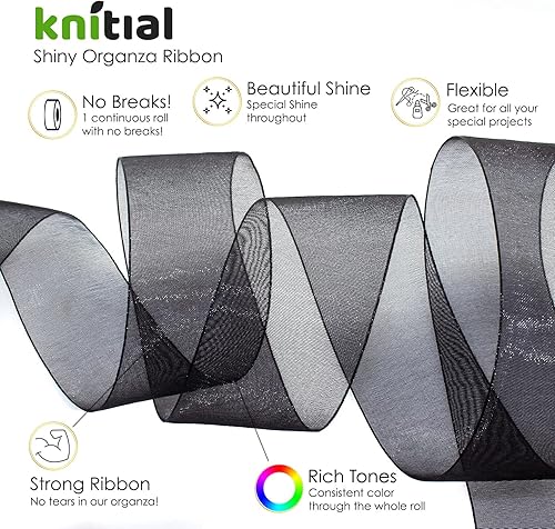 Miniatura 3 de Cinta de organza negra de 1-12 pulgadas x 50 yardas, cinta transparente para envolver regalos, lazos para el cabello, decoraciones, arreglos florales