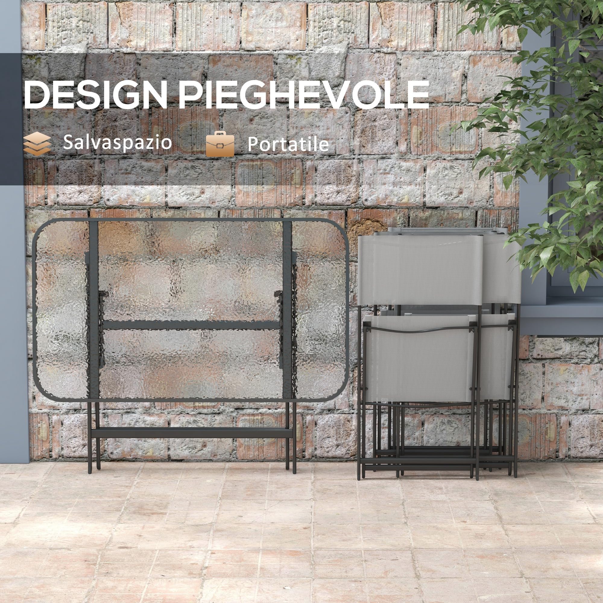 Outsunny Set Tavolo e Sedie da Giardino 5 Pezzi Pieghevole, Metallo, Grigio