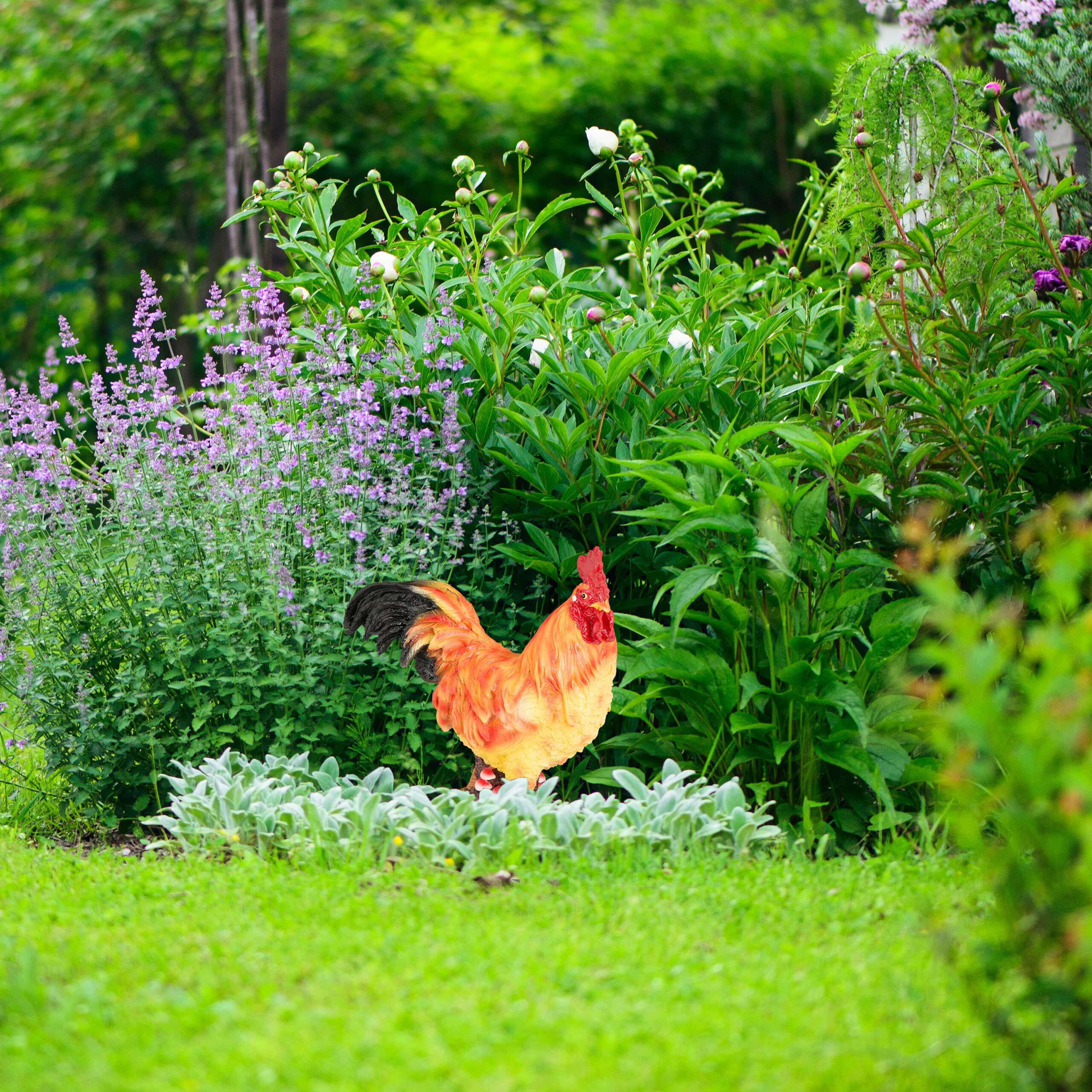 Relaxdays Statua da Giardino a Forma di Gallo, Figura Realistica in Poliresina Resistente alle Intemperie, Colorato