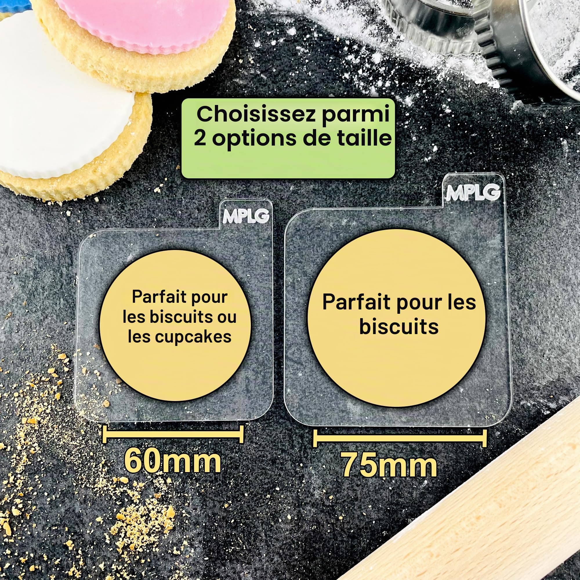 Tampon de glaçage pour garçon ou fille - Tampon embosseur pour biscuits, biscuits, décorations de cupcakes - Pochoir pour fête prénatale - 60 mm