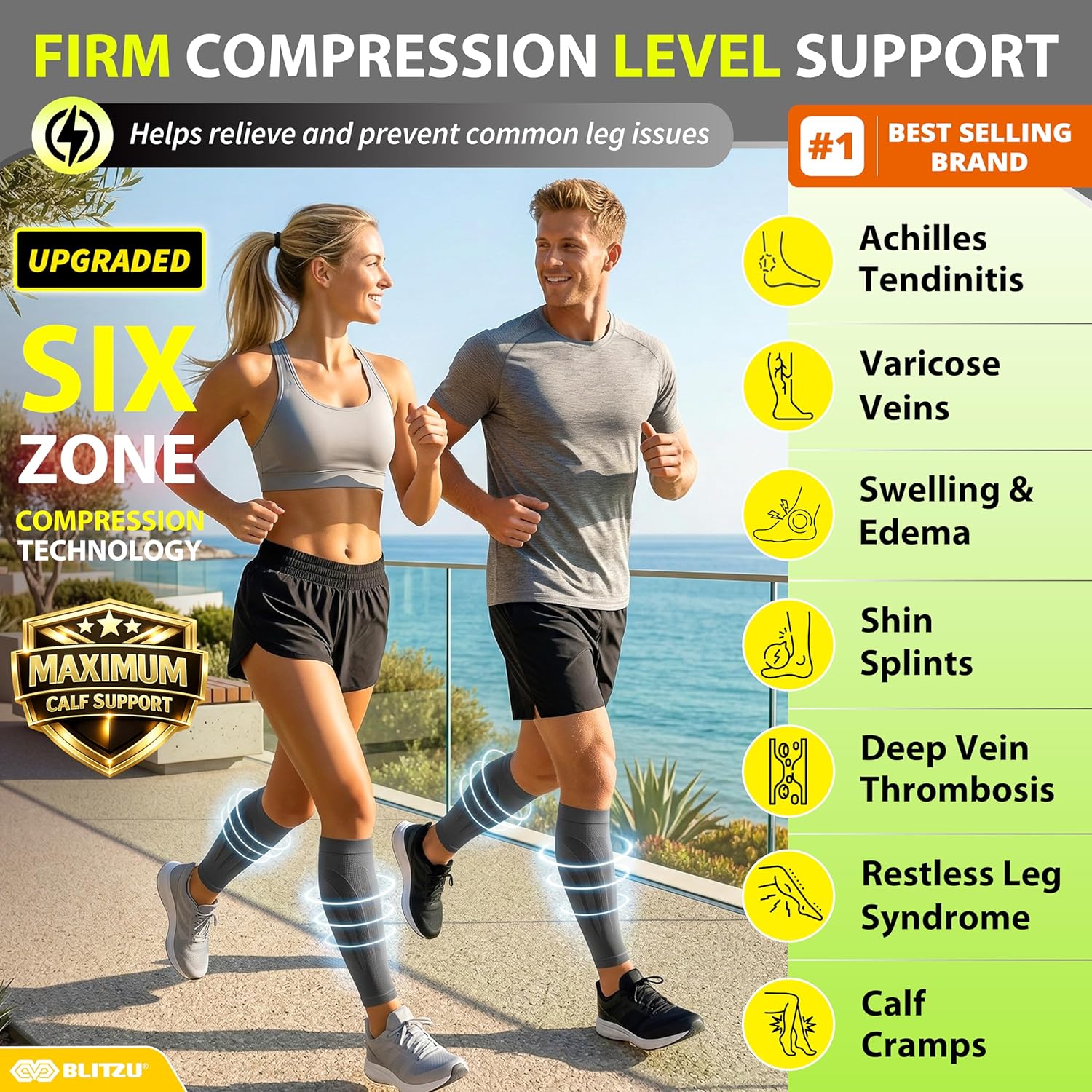 BLITZU 3 Pairs Calf Compression Sleeves for Men and Women. Footless Compression Socks & Leg Support for Running, Travel, Nursing, Fitness. Shin Splints Pain Relief & Reduce Swelling Black 3XL