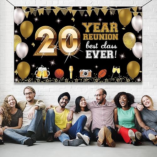 Miniatura 3 de Pancarta de fondo con texto "Cheers to 20 Years para decoraciones de reunión de clase de 20 años, PHXEY