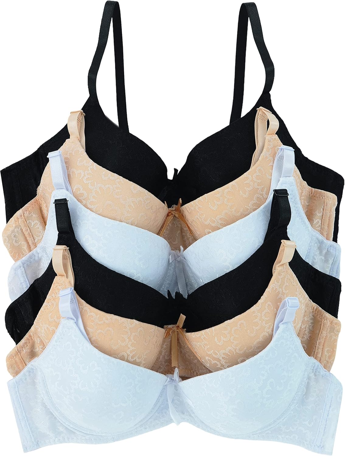 ToBeInStyle Girl's Junior Pack of 6 Wired Push-Up Padded Bras with Adjustable Straps