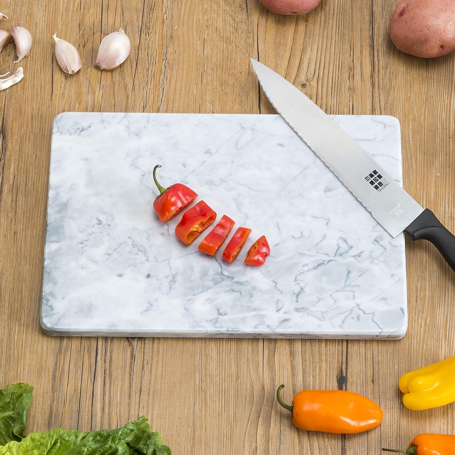 Marble Chopping Board, By Home Basics | 8" x 12", (White), Cutting Boards For Kitchen | Kitchen Cutting Boards With Non-Skid Feet