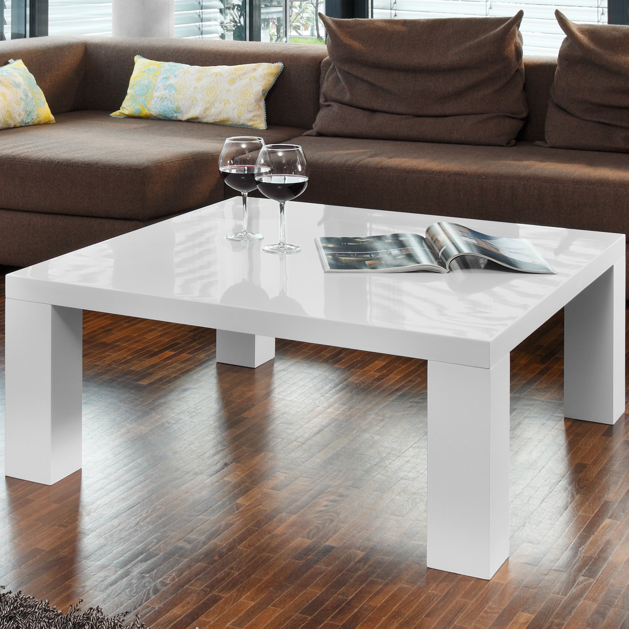 SalesFever Couch-Tisch weiß Hochglanz aus MDF 90x90cm quadratisch | Lucky