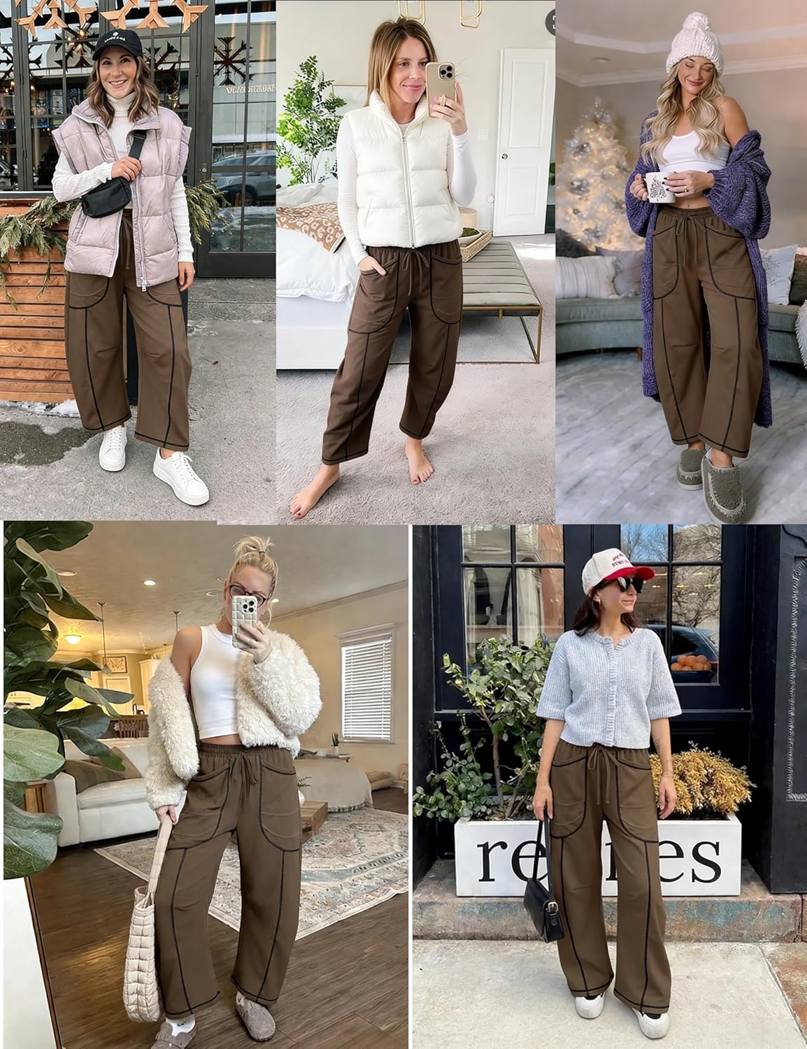 Womens Casual Barrel Pants Baggy Wide Leg Lounge Drawstring Elastic Waist Sweatpants Trousers with Pockets - Image 2