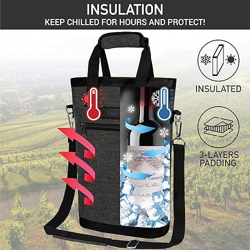 Miniatura 3 de opux Bolsa de vino para dos botellas, aislada, a prueba de fugas, bolsa enfriadora de vino de 2 botellas para viajes, pícnic, funda de vino