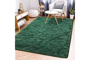 Fluffy Rug Stain Resistant 4x6 Feet: Lush Green Bedroom Oasis